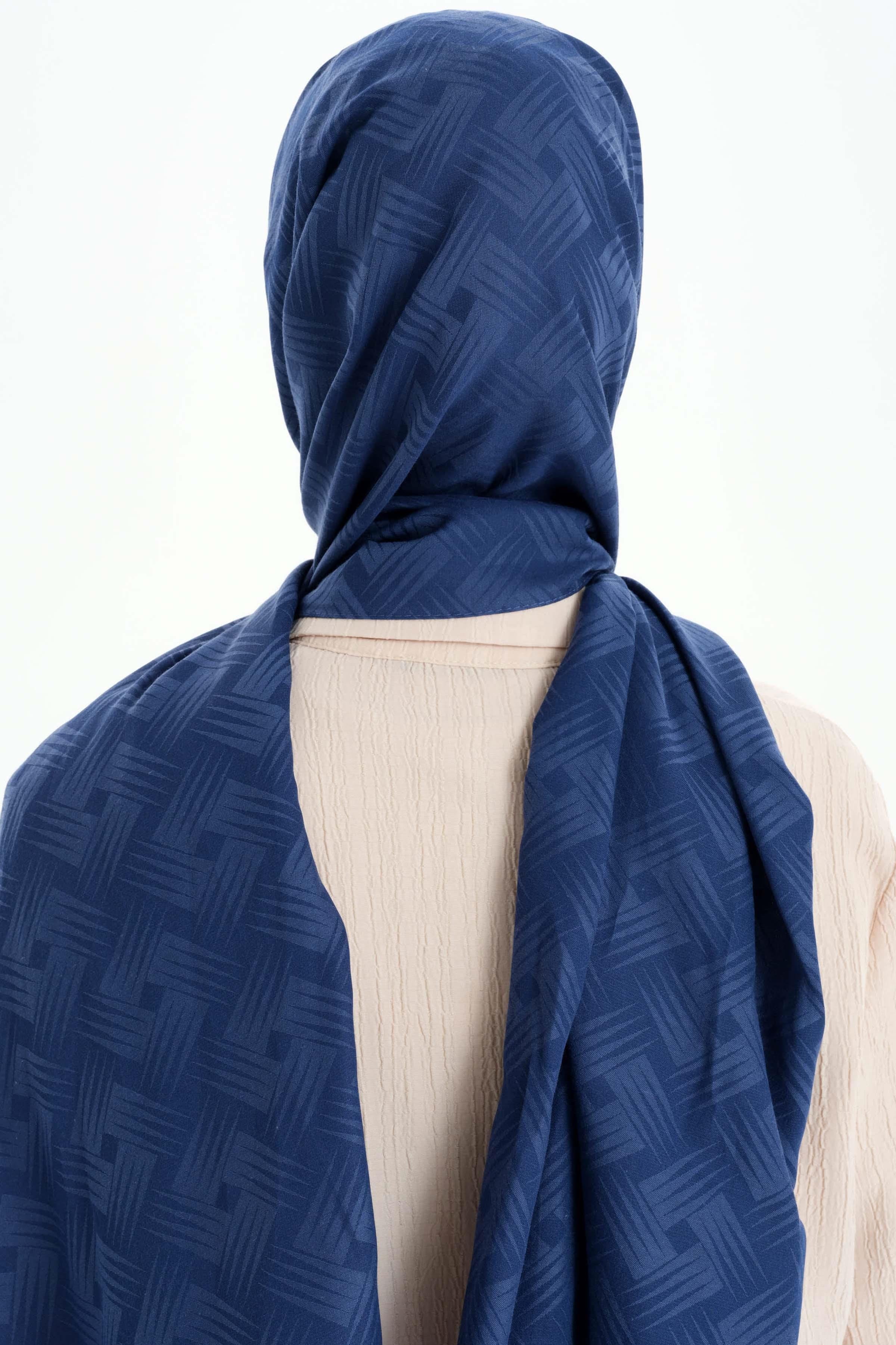 Hasır Desen Pamuk Şal - Lacivert TUGBA