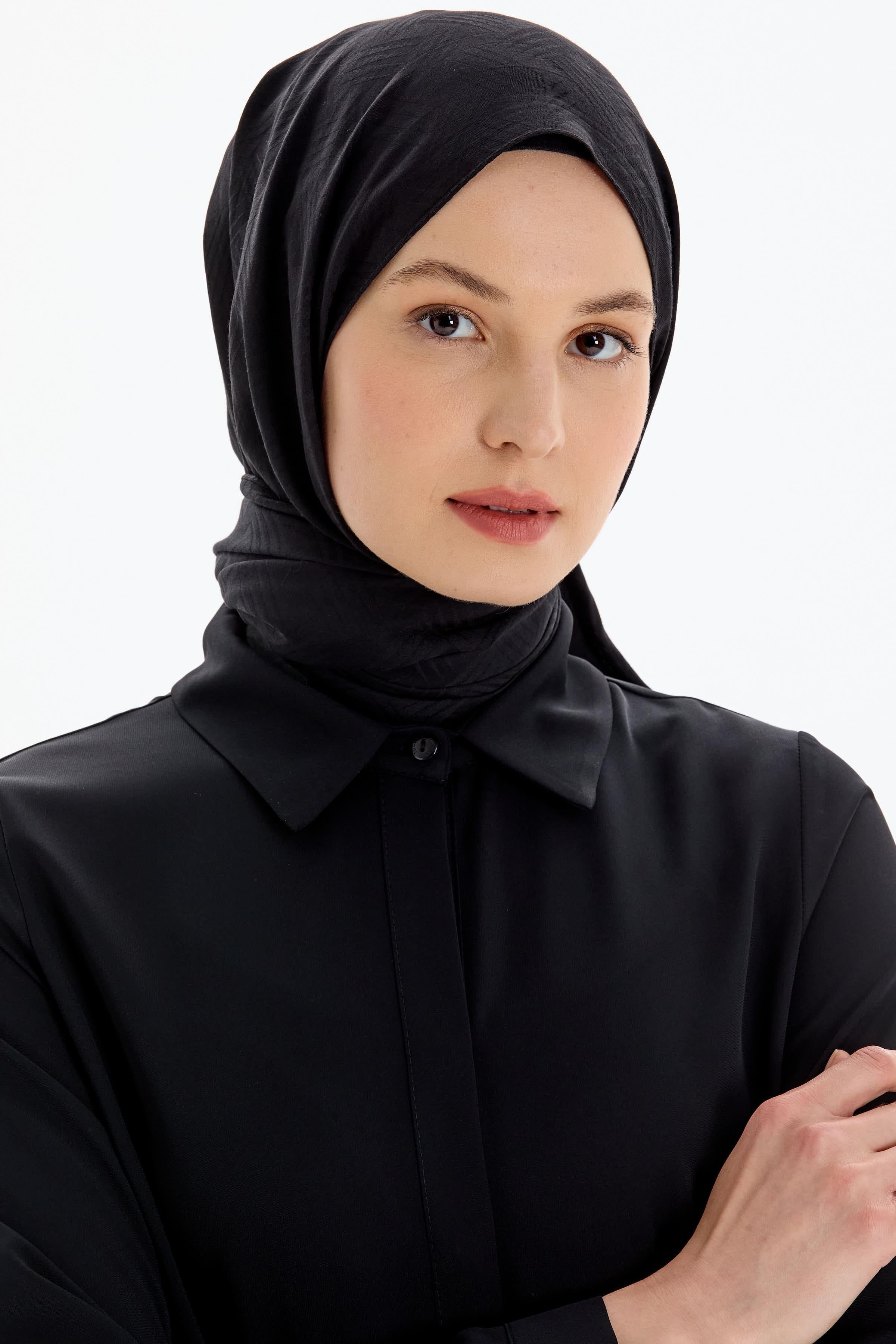 Hasır Desen Pamuk Şal - Siyah TUGBA