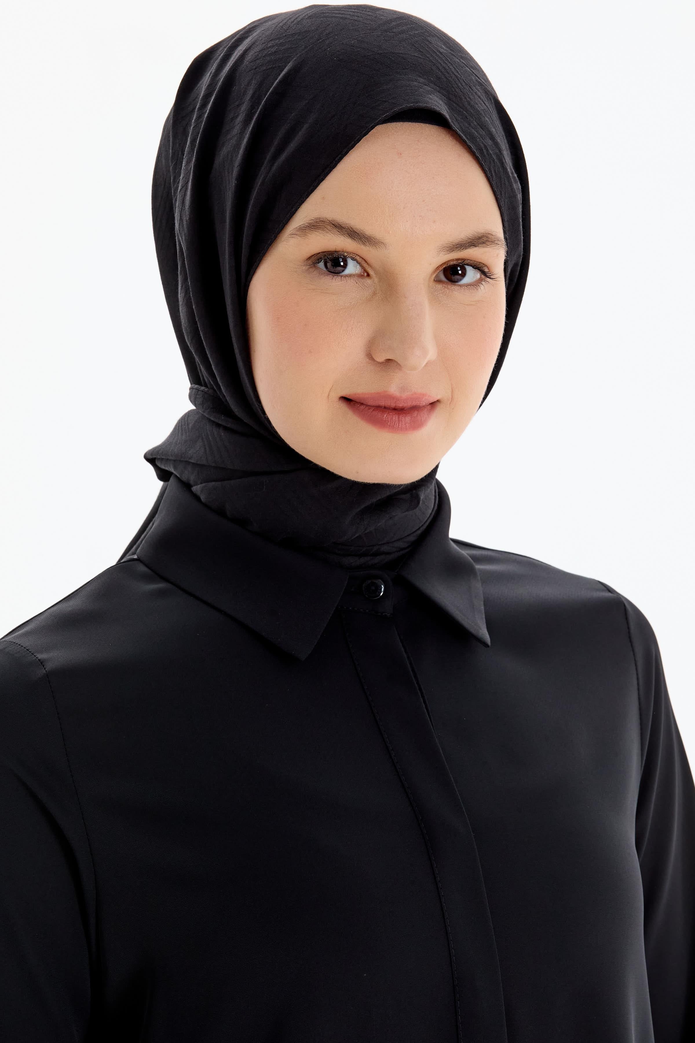 Hasır Desen Pamuk Şal - Siyah TUGBA