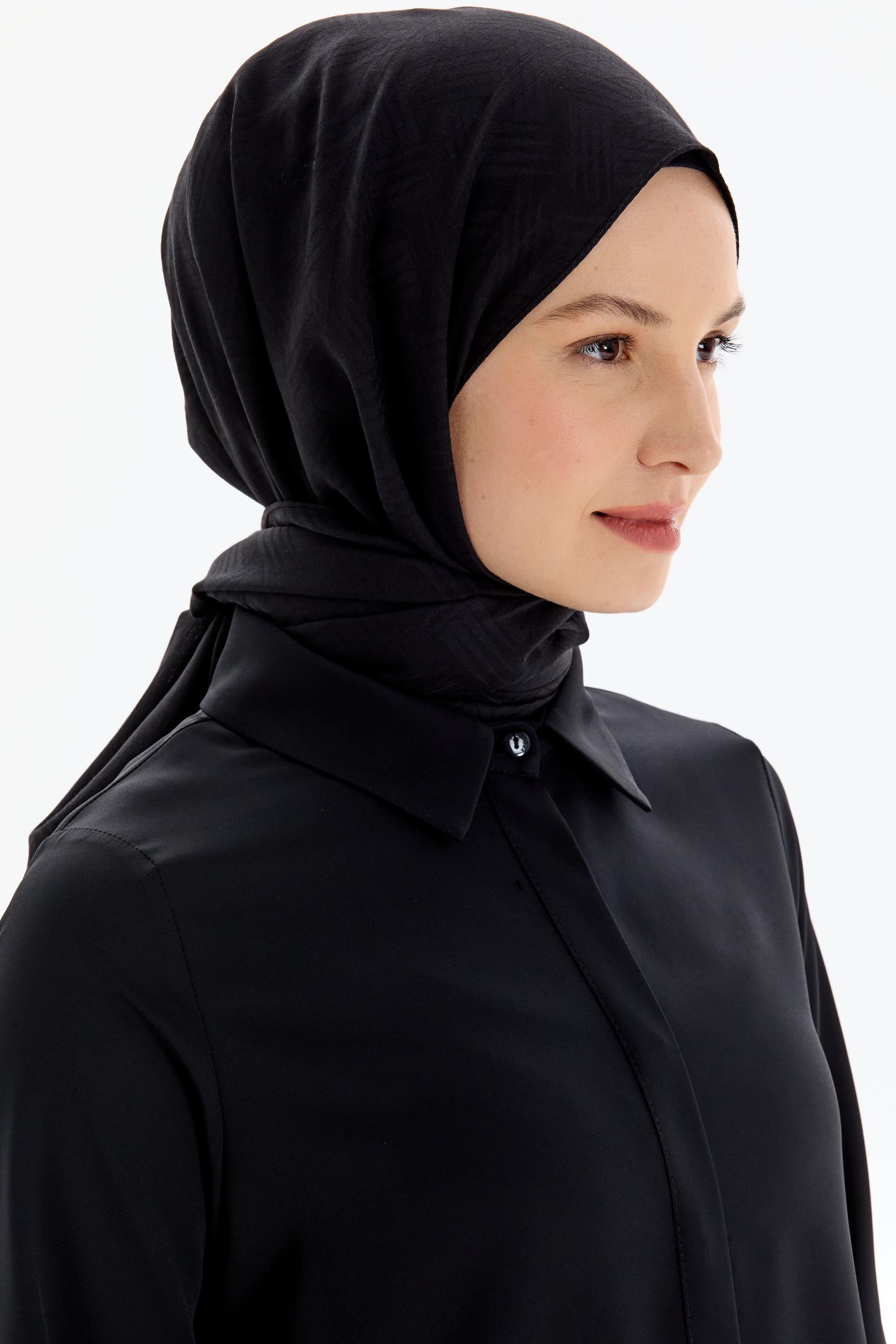 Hasır Desen Pamuk Şal - Siyah TUGBA