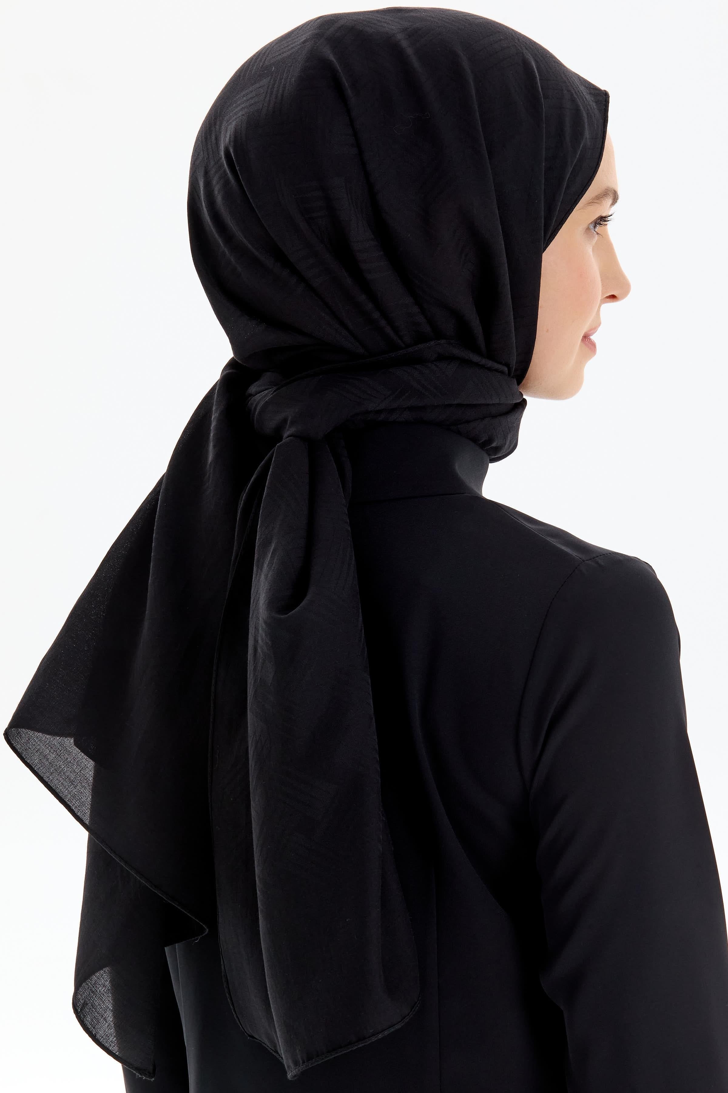 Hasır Desen Pamuk Şal - Siyah TUGBA