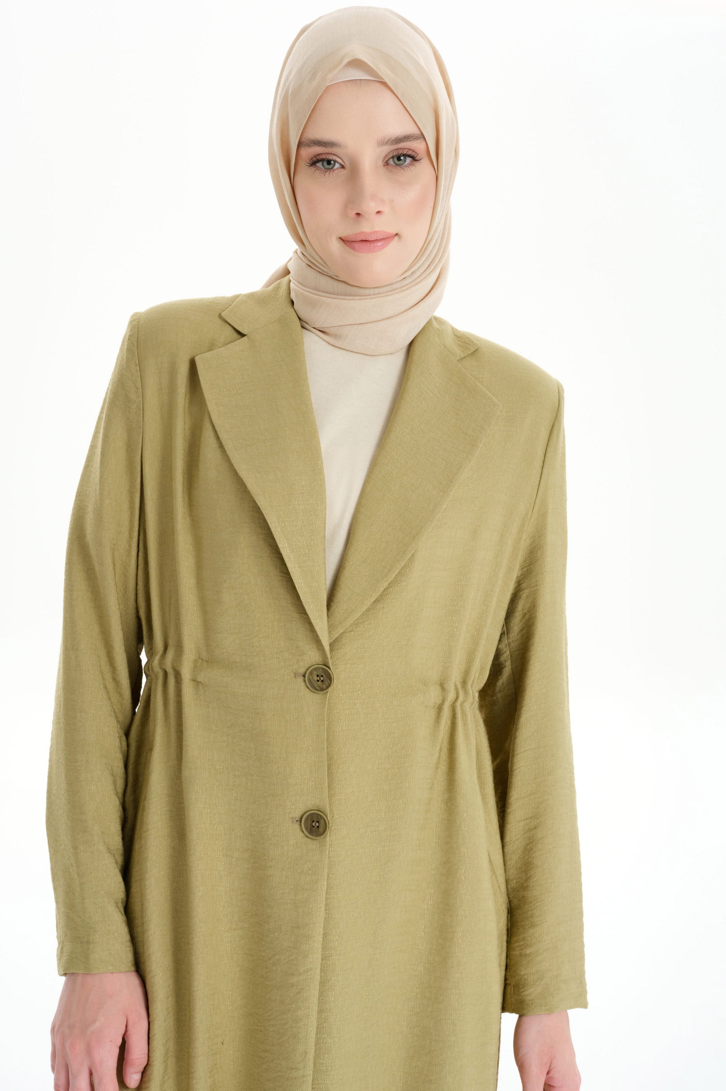 İki Düğmeli Uzun Ceket - Haki TUGBA