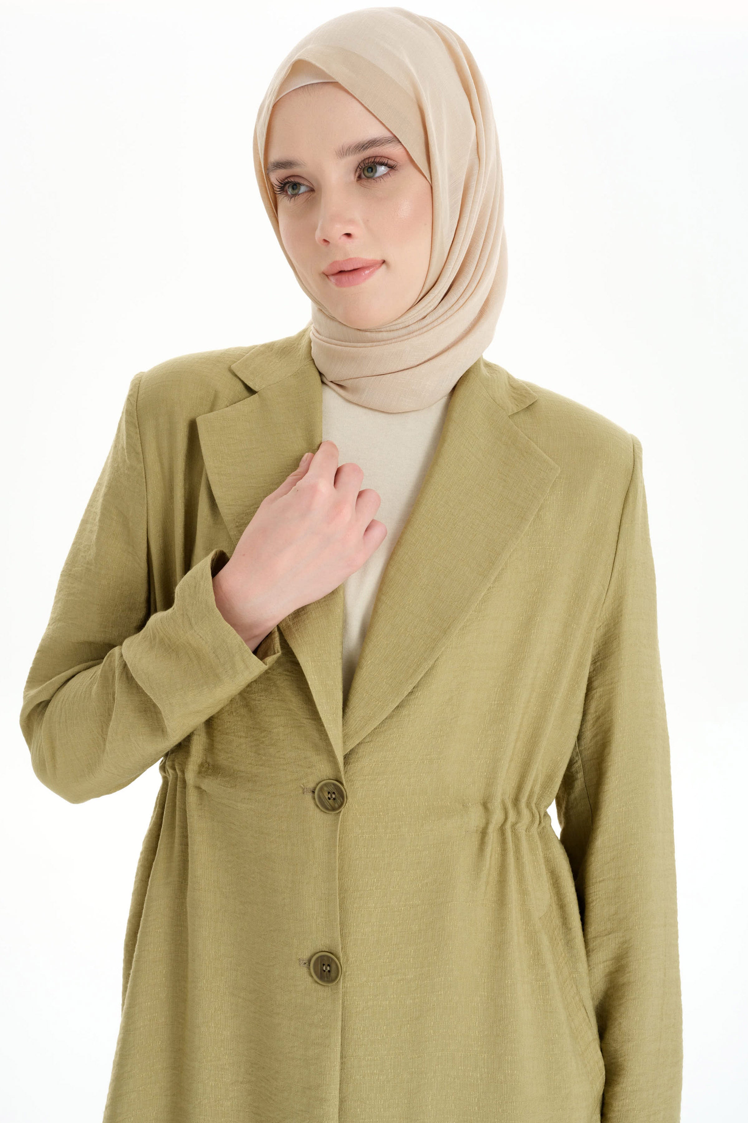 İki Düğmeli Uzun Ceket - Haki TUGBA