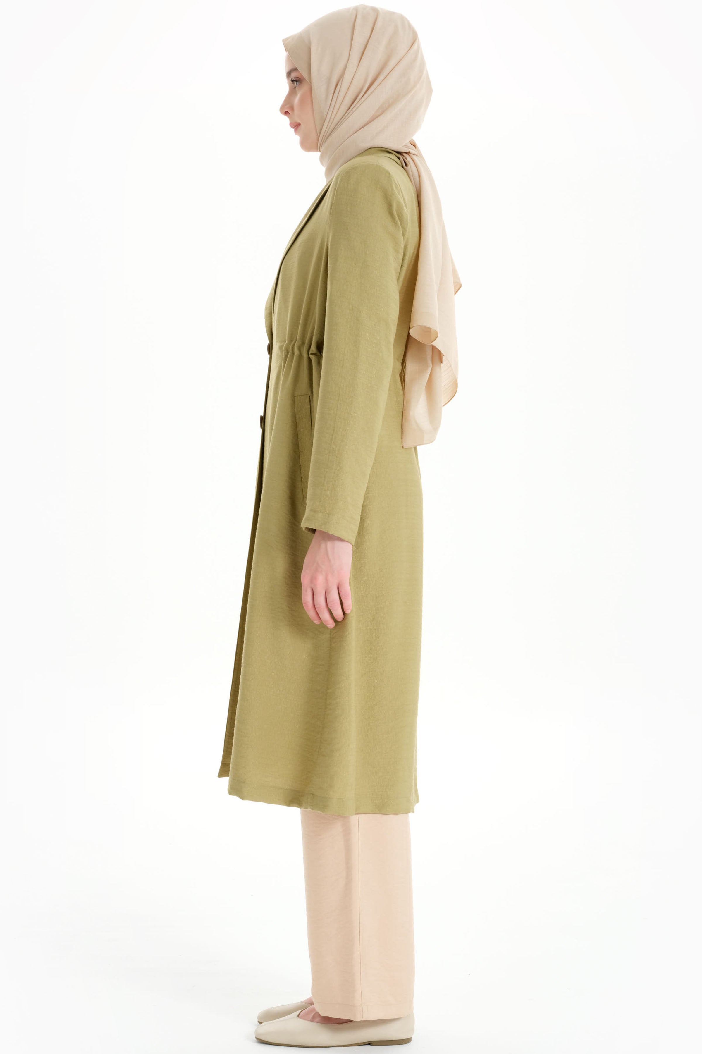 İki Düğmeli Uzun Ceket - Haki TUGBA