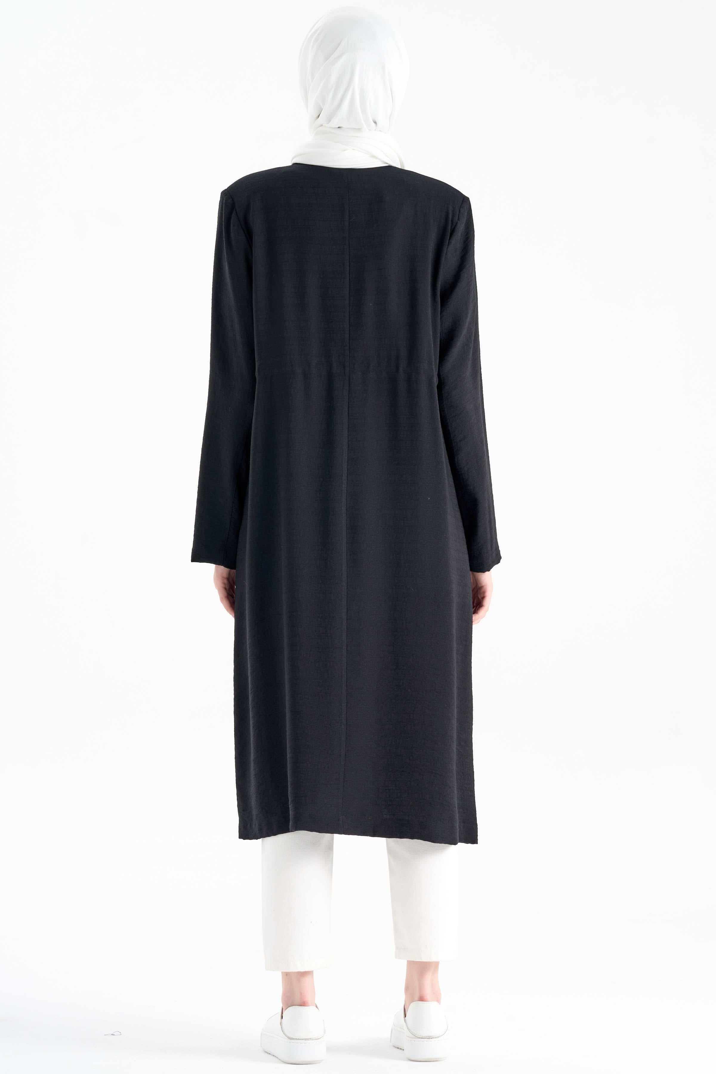 İki Düğmeli Uzun Ceket - Siyah TUGBA