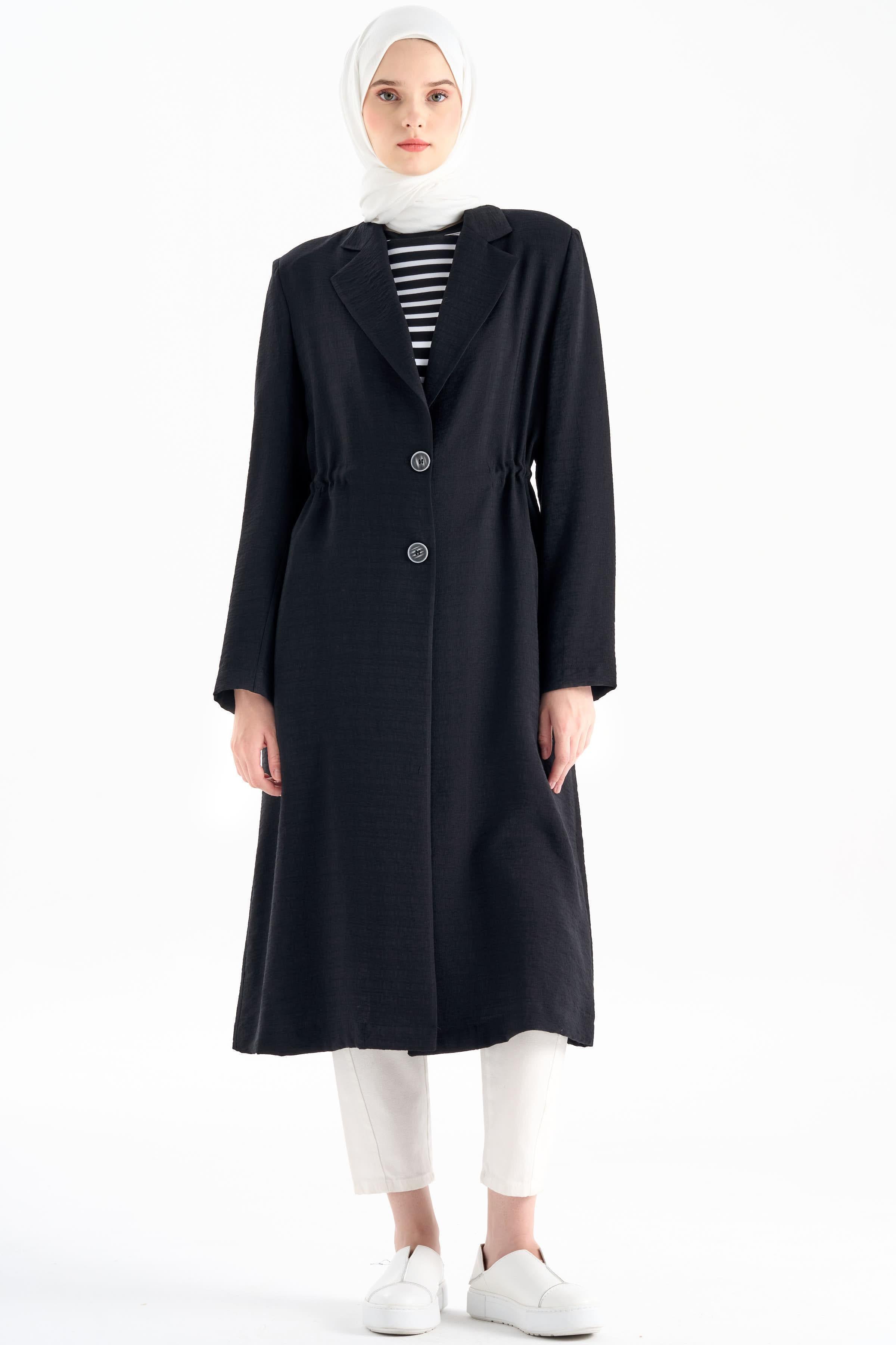 İki Düğmeli Uzun Ceket - Siyah TUGBA