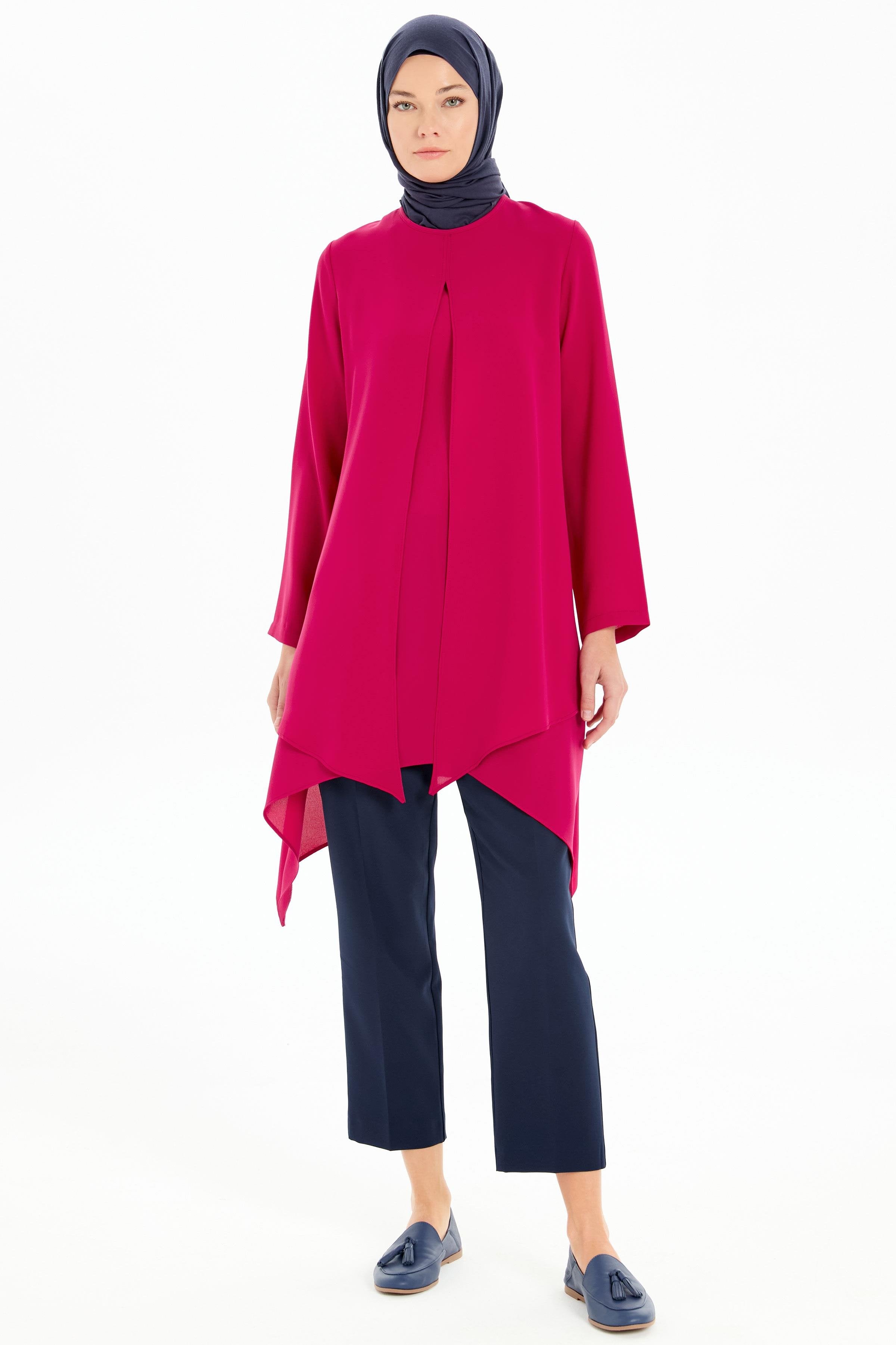İki Katlı Asimetrik Kesim Tunik - Fuşya TUGBA