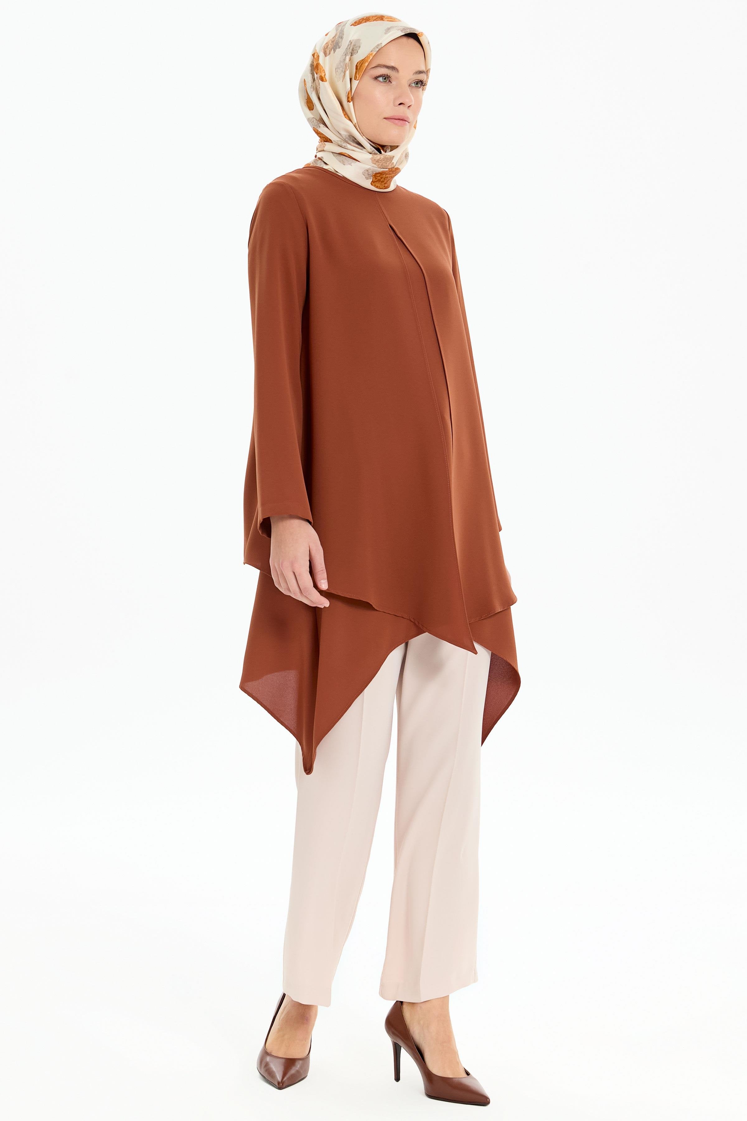 İki Katlı Asimetrik Kesim Tunik - Kahve TUGBA