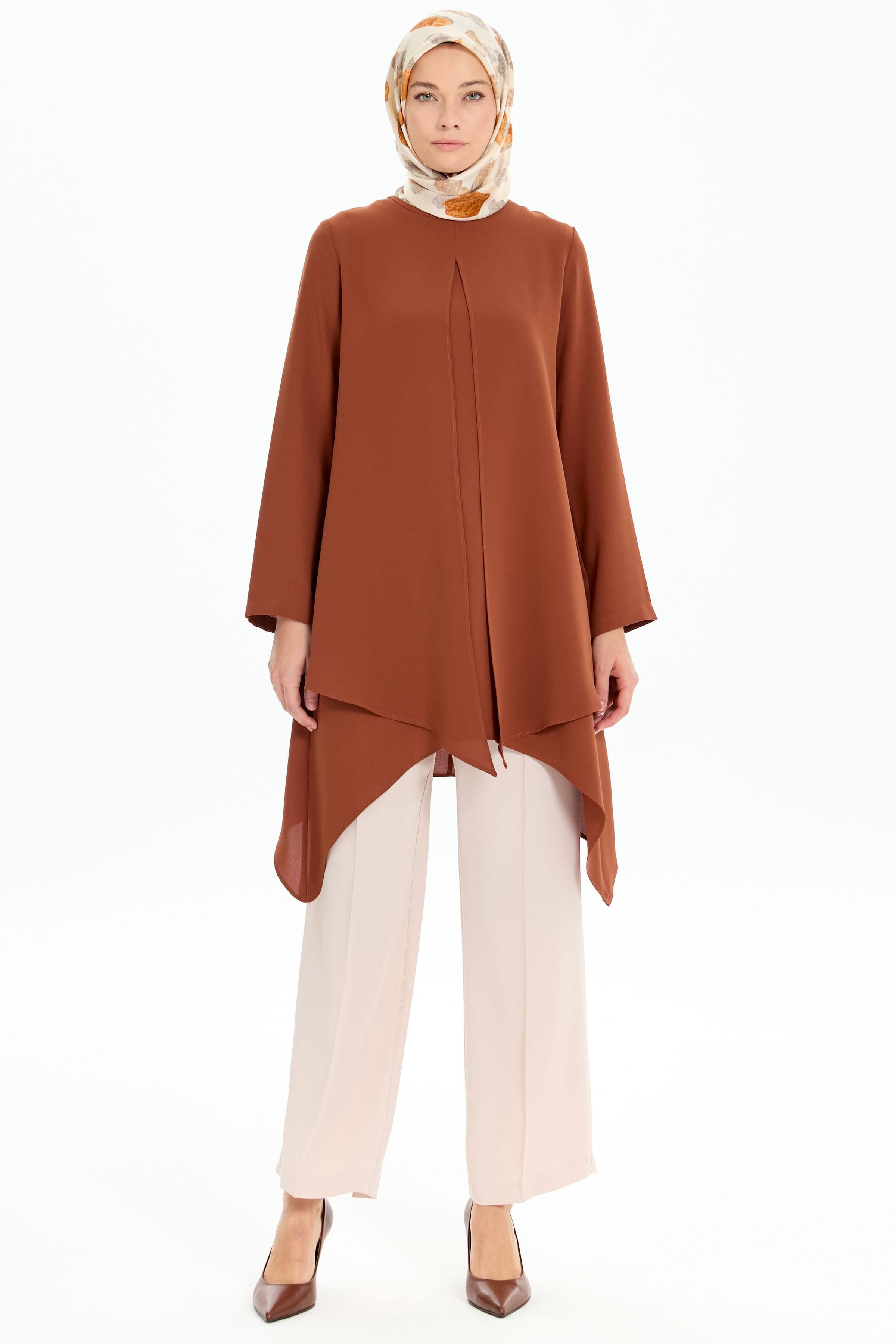 İki Katlı Asimetrik Kesim Tunik - Kahve TUGBA