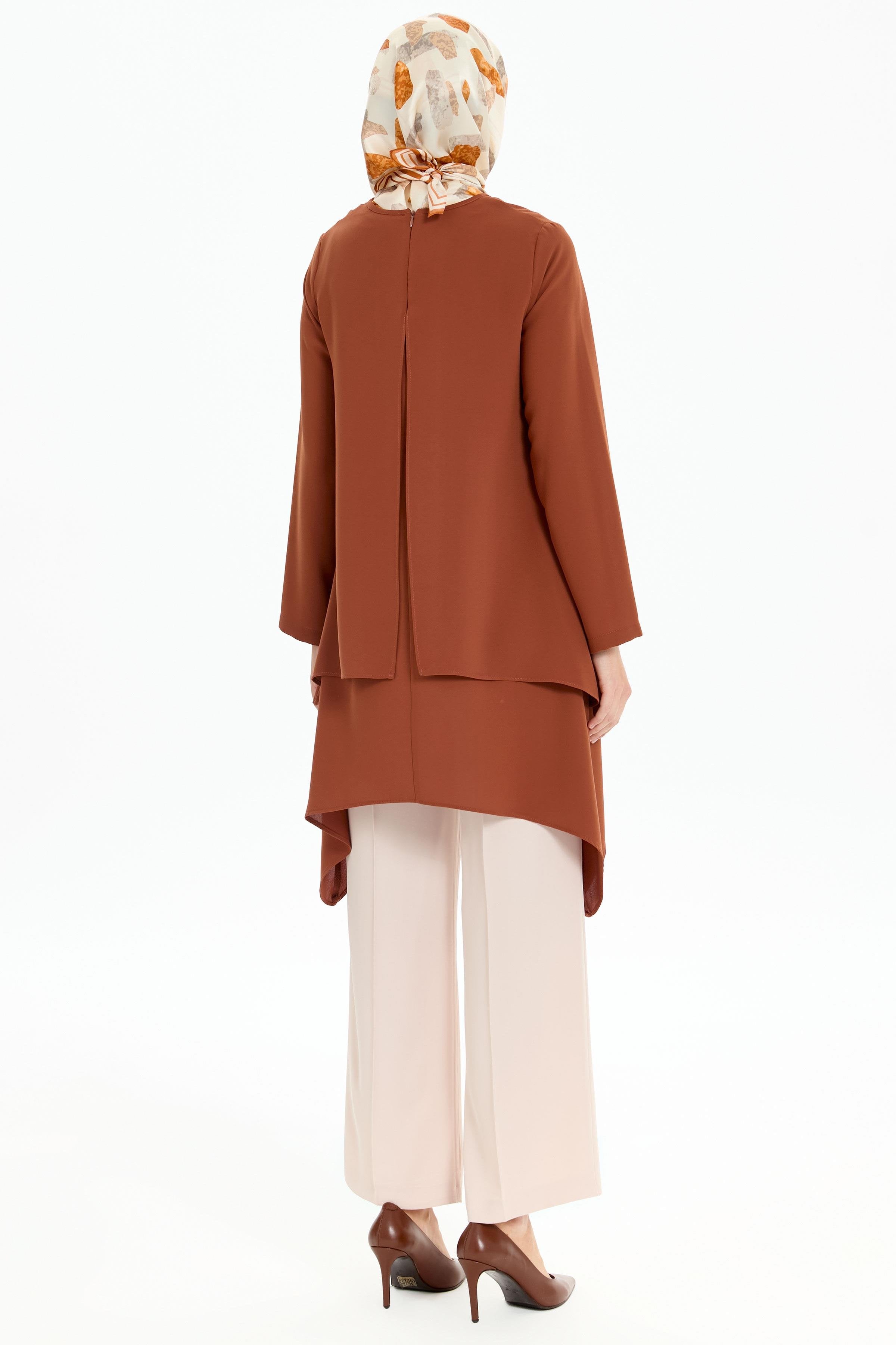 İki Katlı Asimetrik Kesim Tunik - Kahve TUGBA