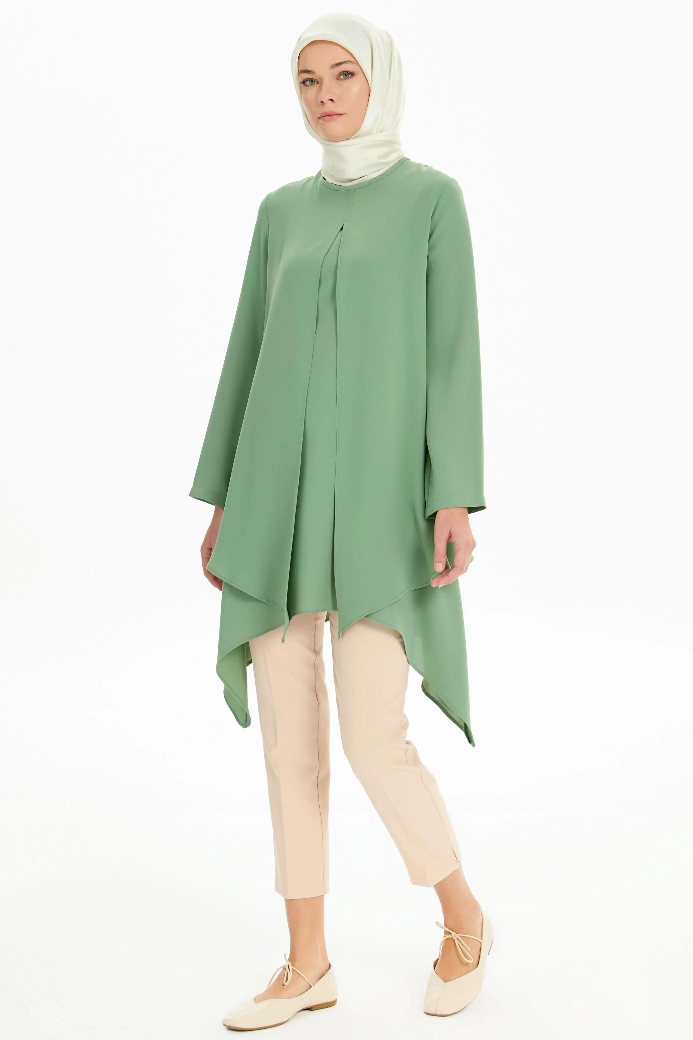 İki Katlı Asimetrik Kesim Tunik - Mint TUGBA