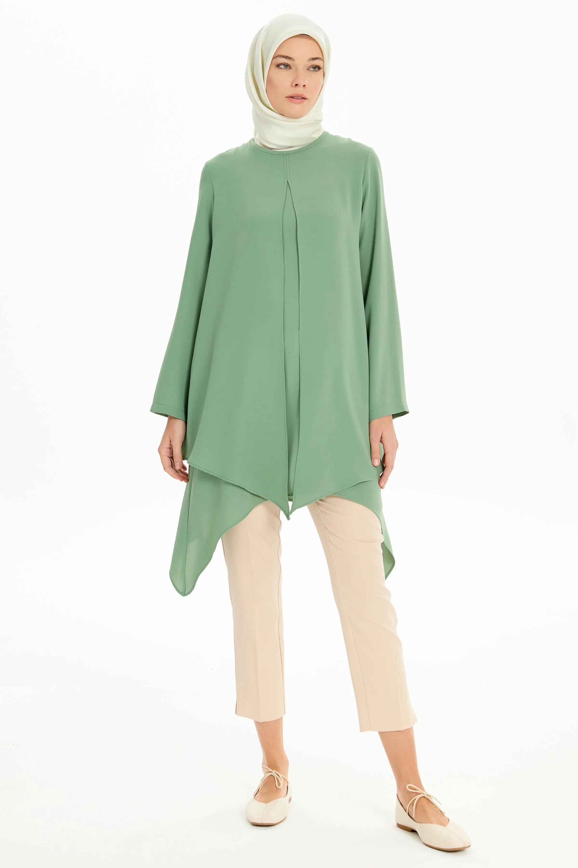 İki Katlı Asimetrik Kesim Tunik - Mint TUGBA