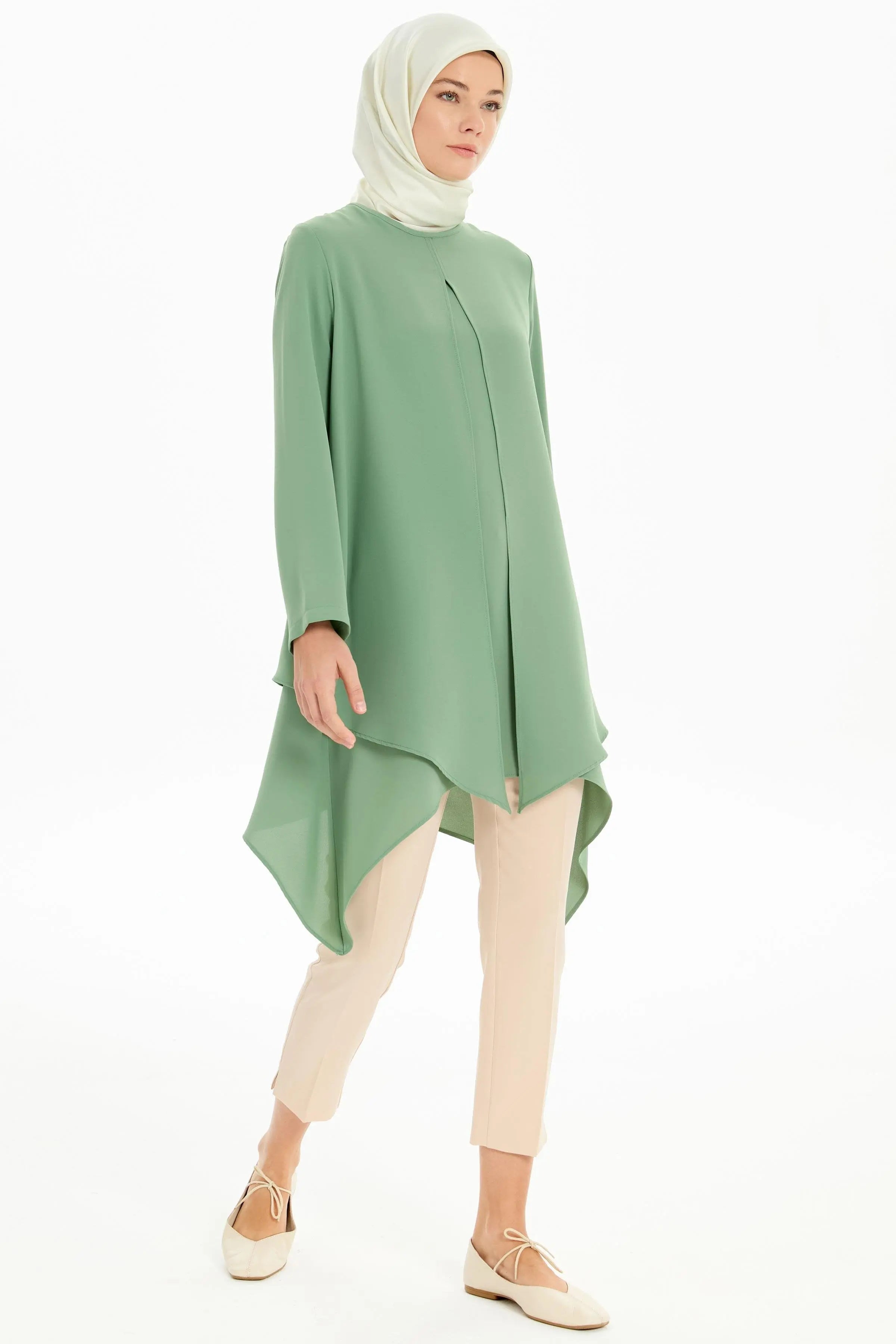 İki Katlı Asimetrik Kesim Tunik - Mint TUGBA