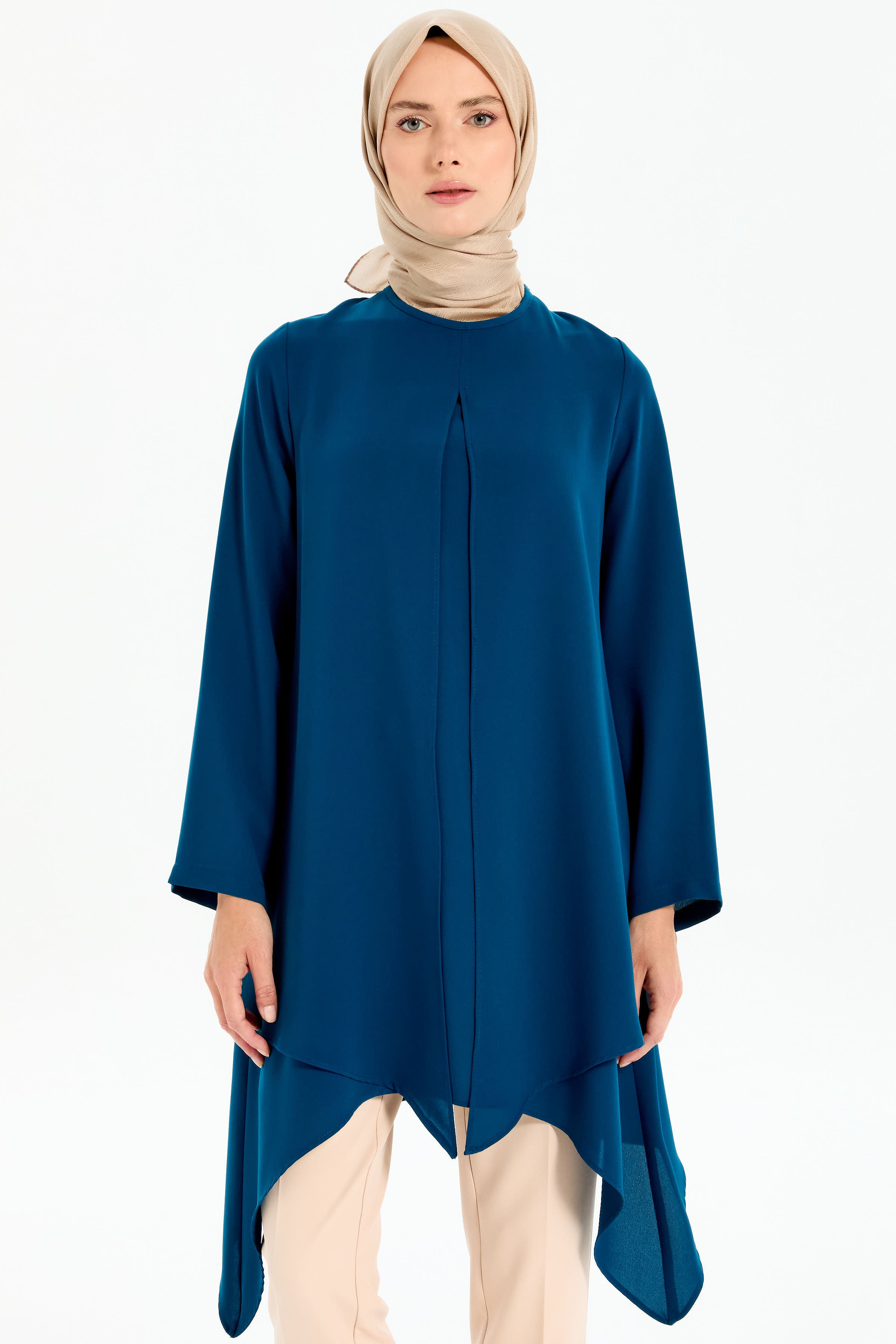 İki Katlı Asimetrik Kesim Tunik - Petrol TUGBA