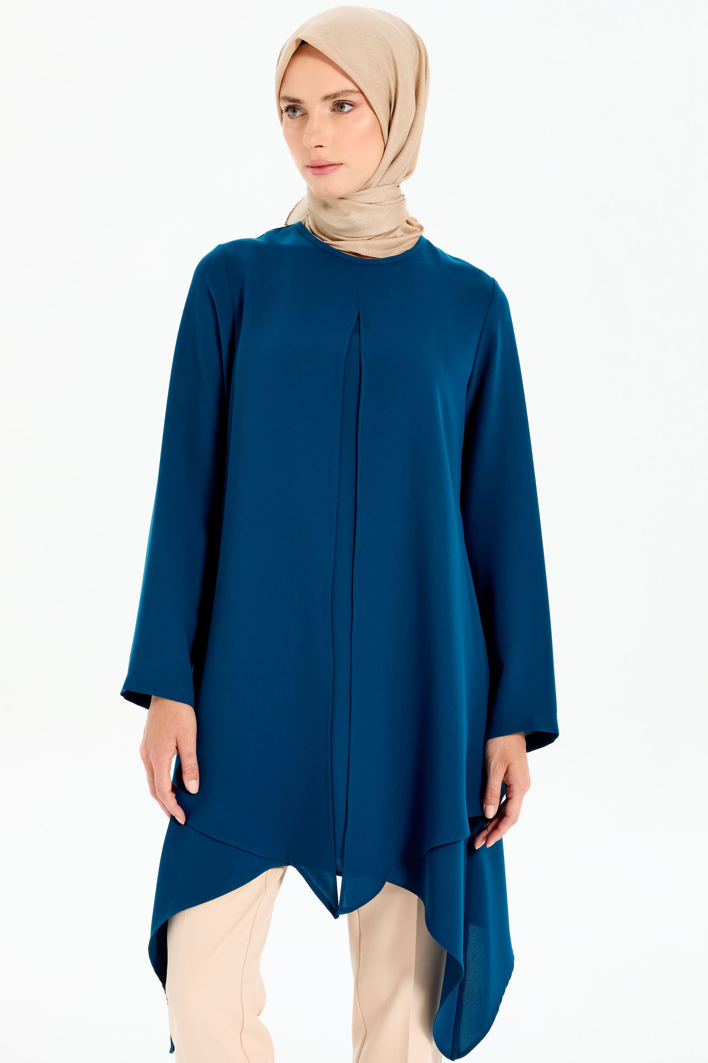 İki Katlı Asimetrik Kesim Tunik - Petrol TUGBA