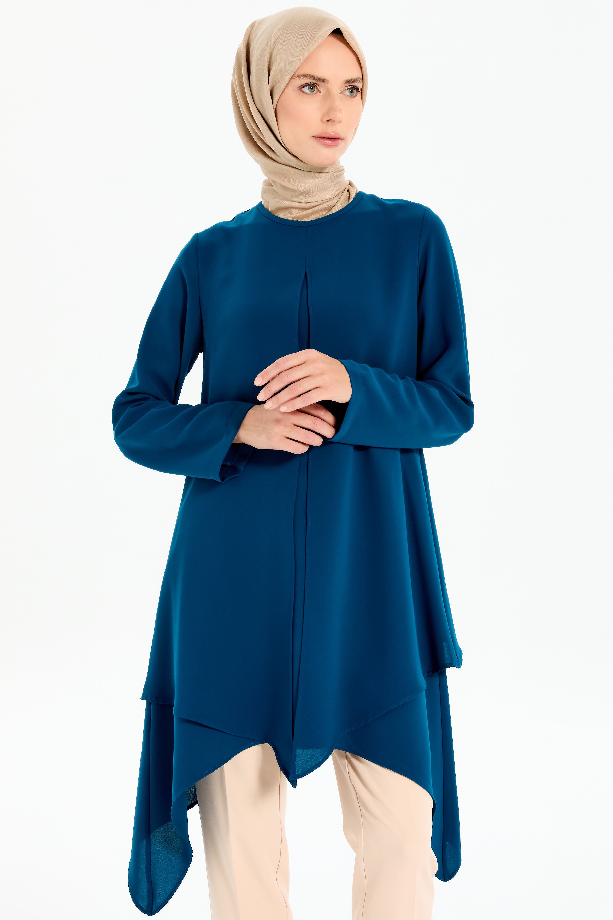 İki Katlı Asimetrik Kesim Tunik - Petrol TUGBA