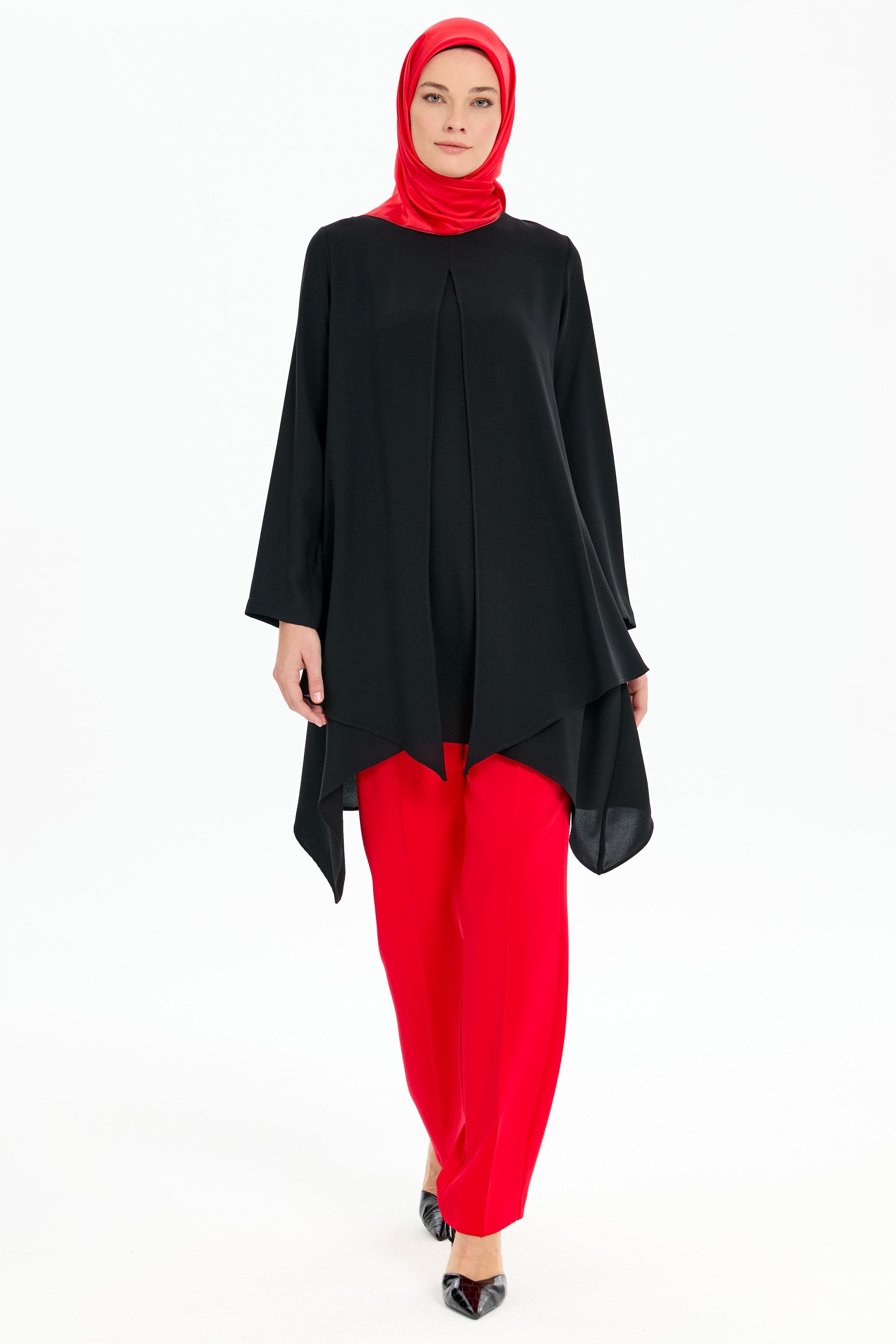 İki Katlı Asimetrik Kesim Tunik - Siyah TUGBA