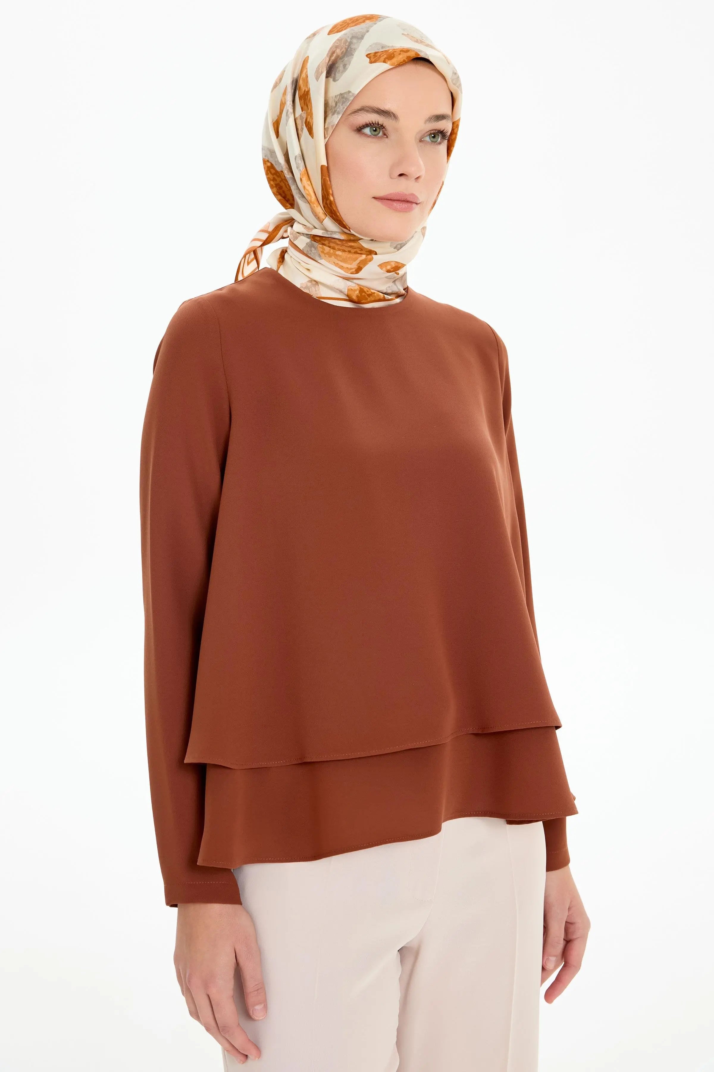 İki Katlı Bluz - Kahve TUGBA