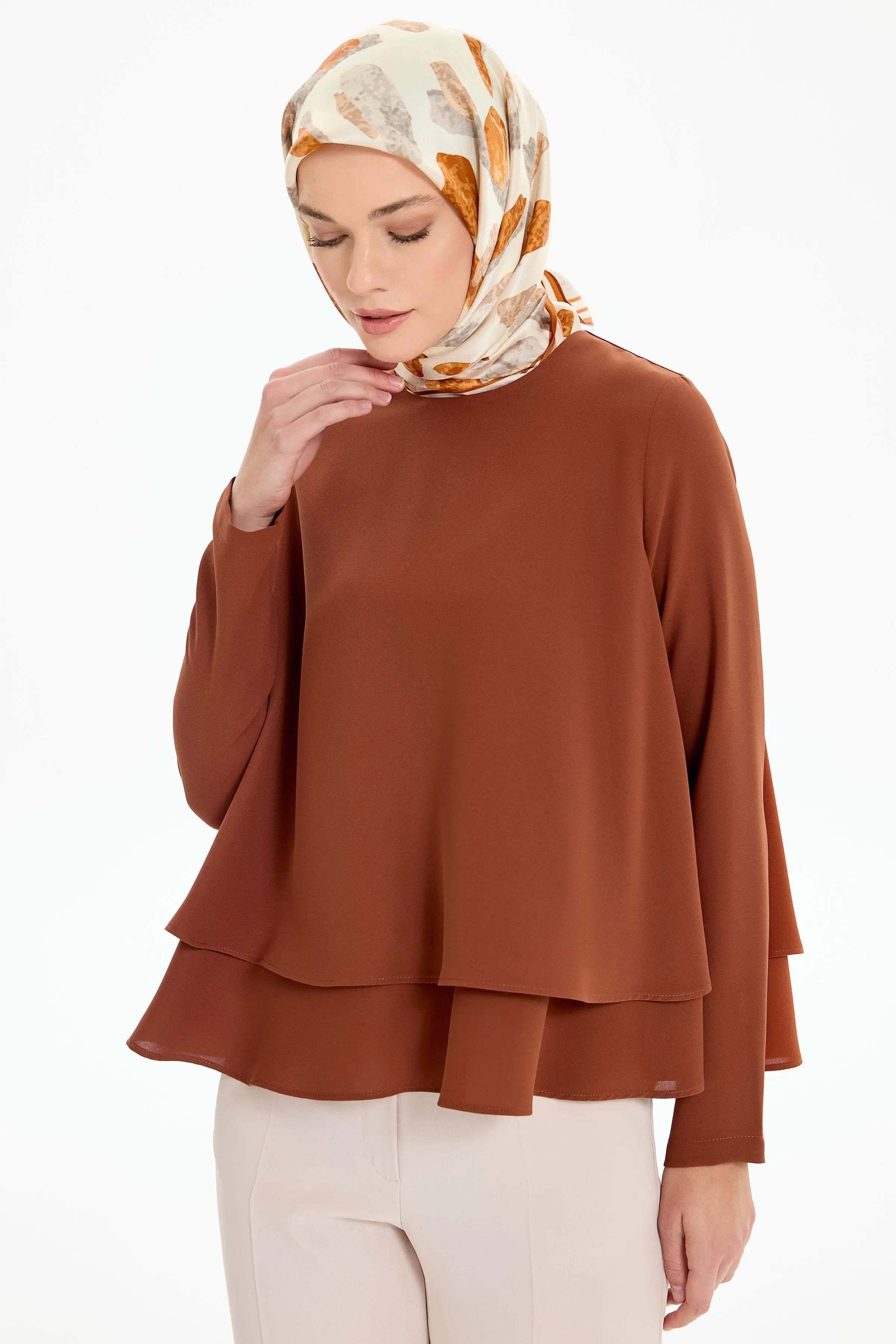 İki Katlı Bluz - Kahve TUGBA