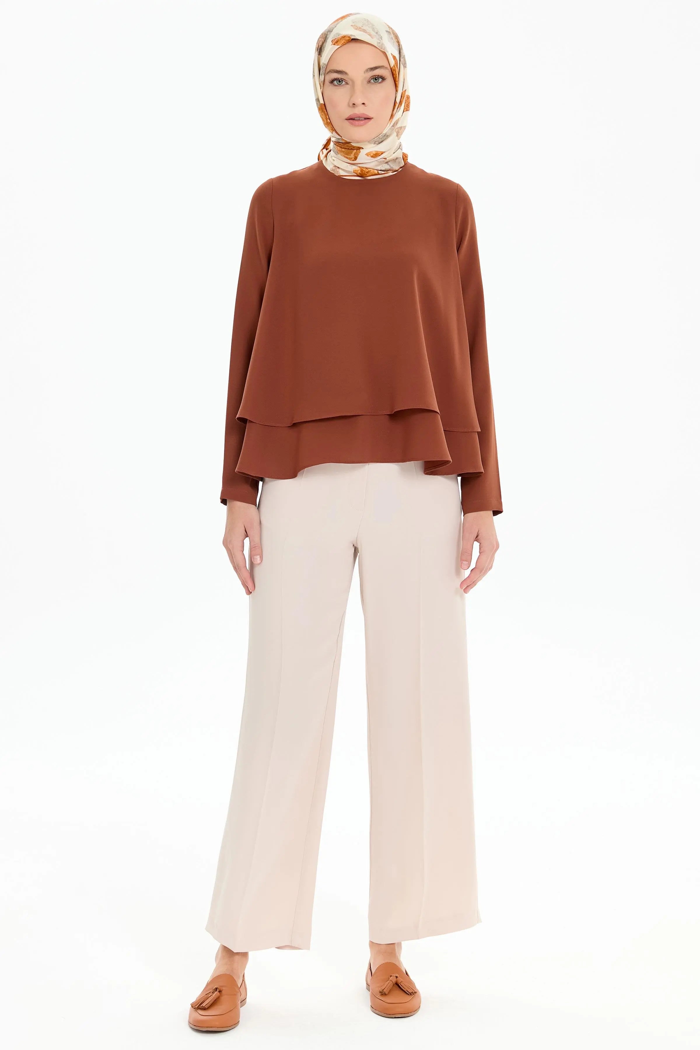 İki Katlı Bluz - Kahve TUGBA