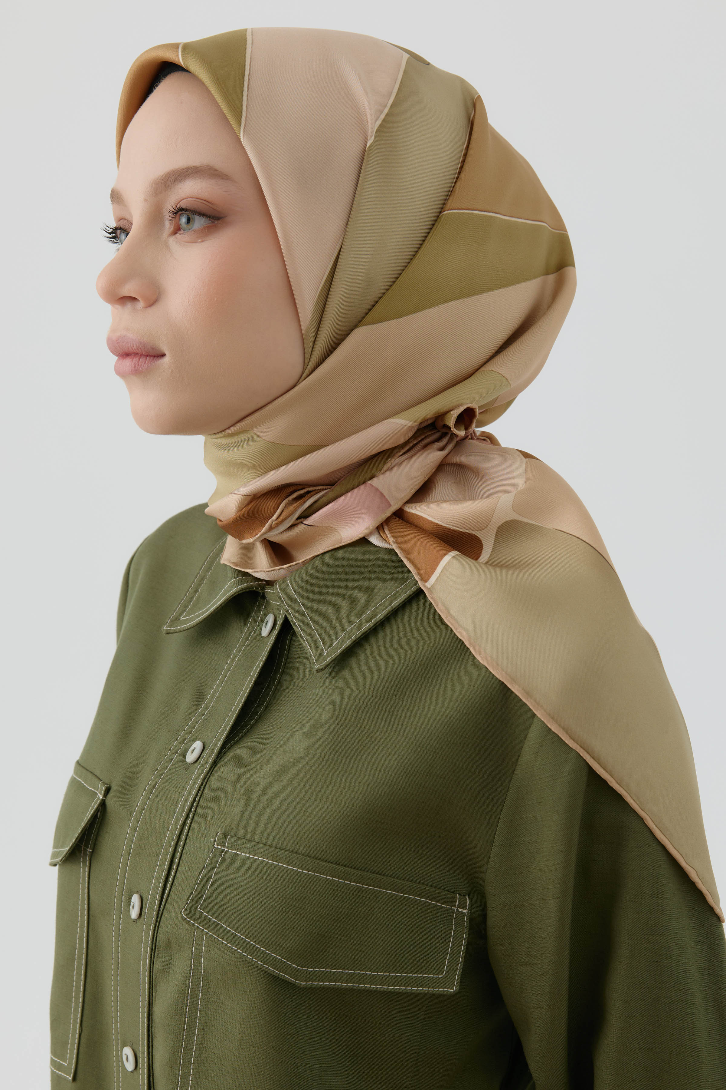 Ilgın Twill İpek Eşarp - Olive TUGBA