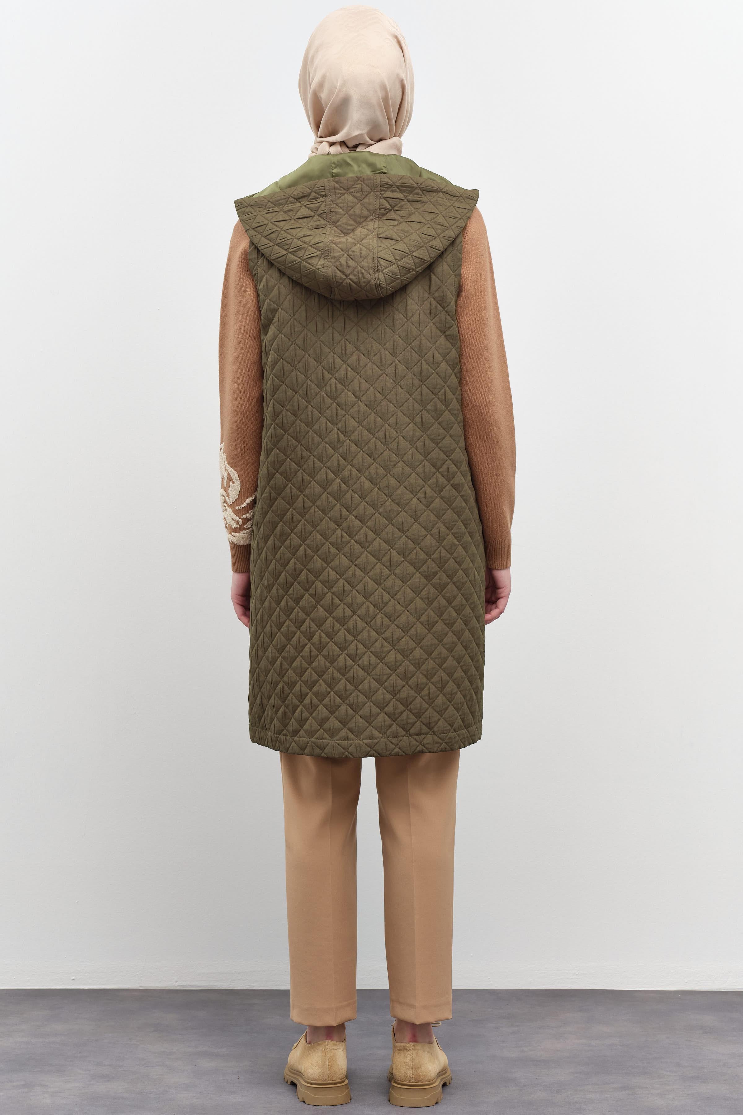 Cepli İnce Kapitone Yelek - Haki TUGBA