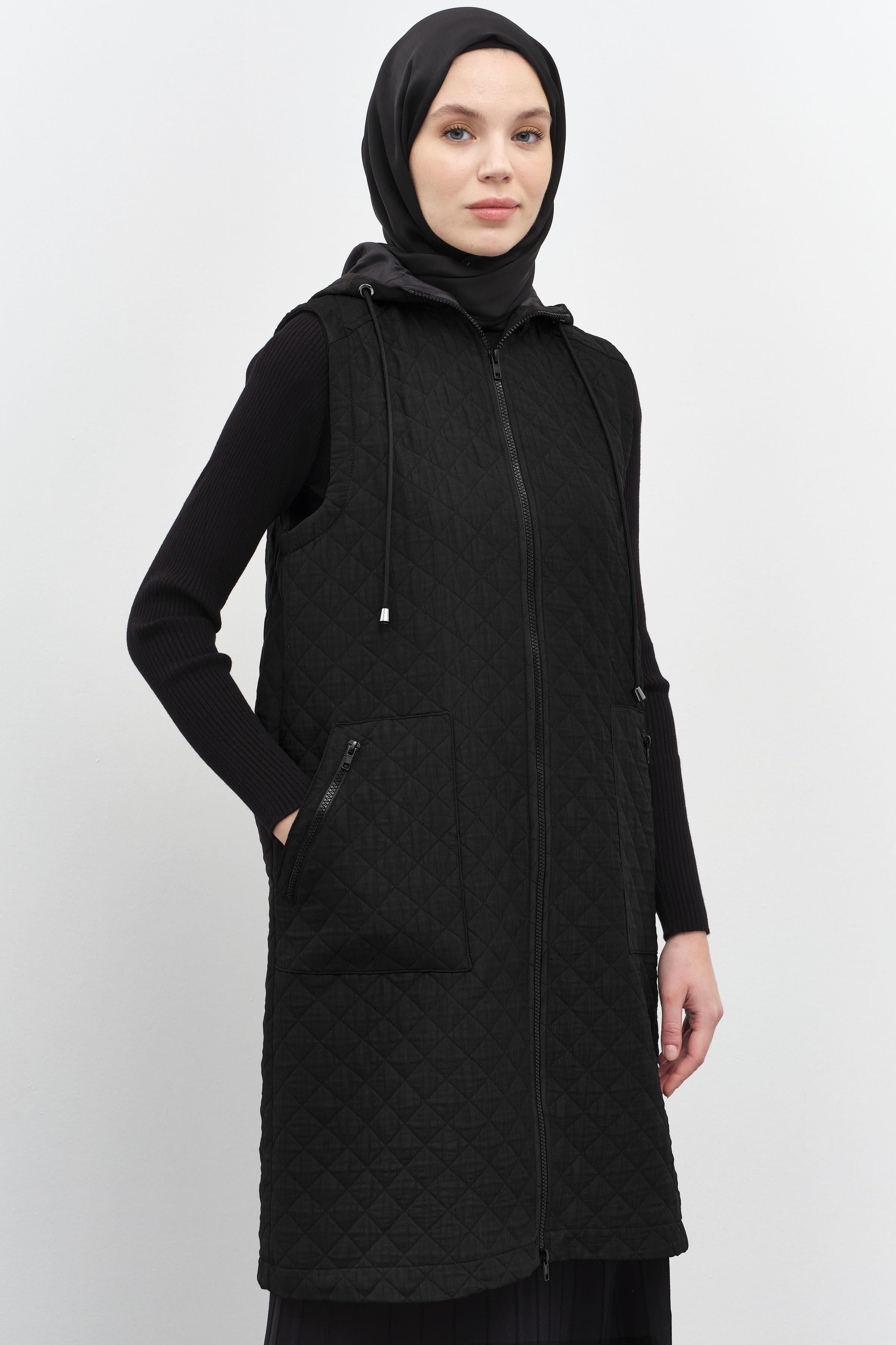 Cepli İnce Kapitone Yelek - Siyah TUGBA