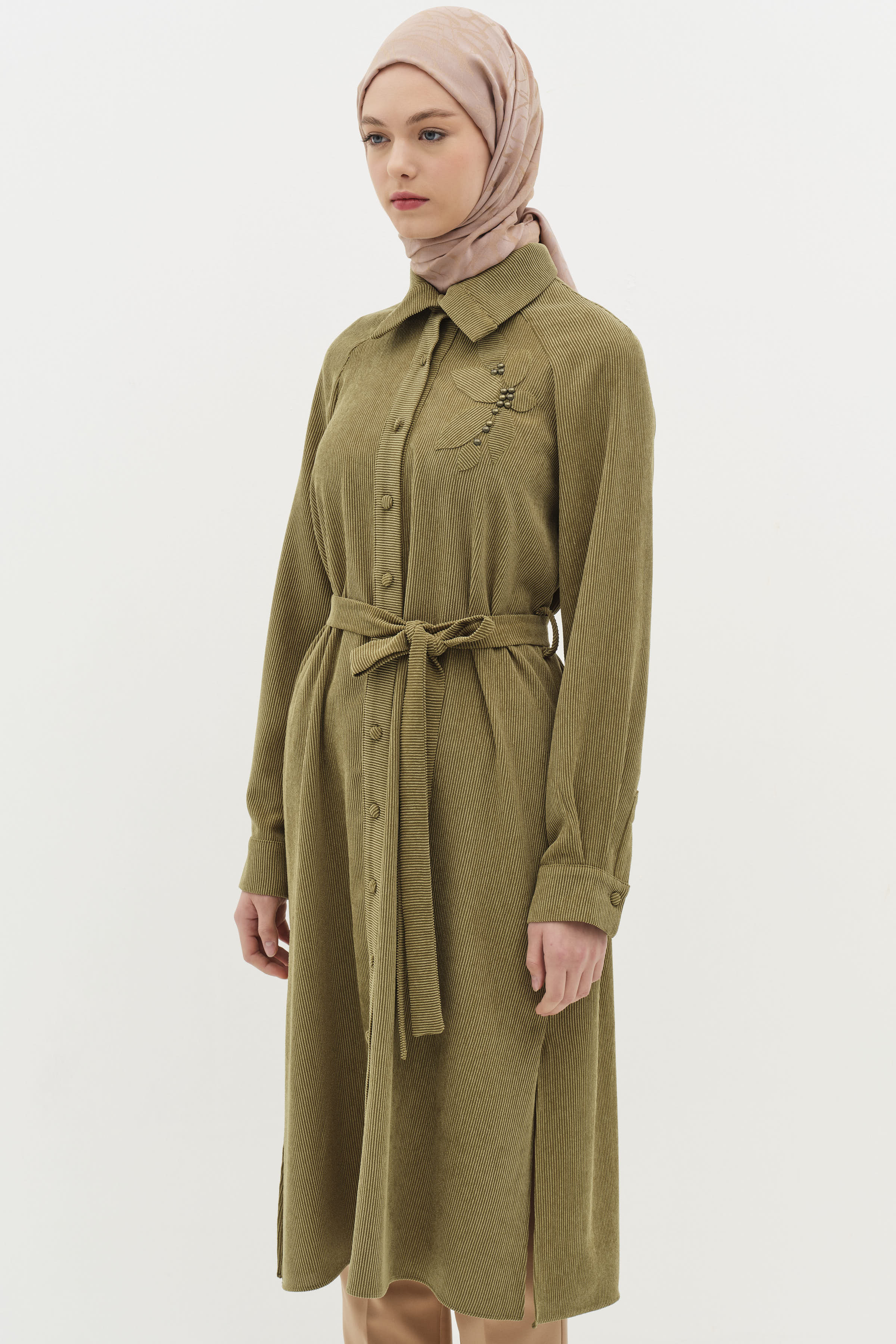 İncili Lazer Nakışlı Tunik - Haki TUGBA