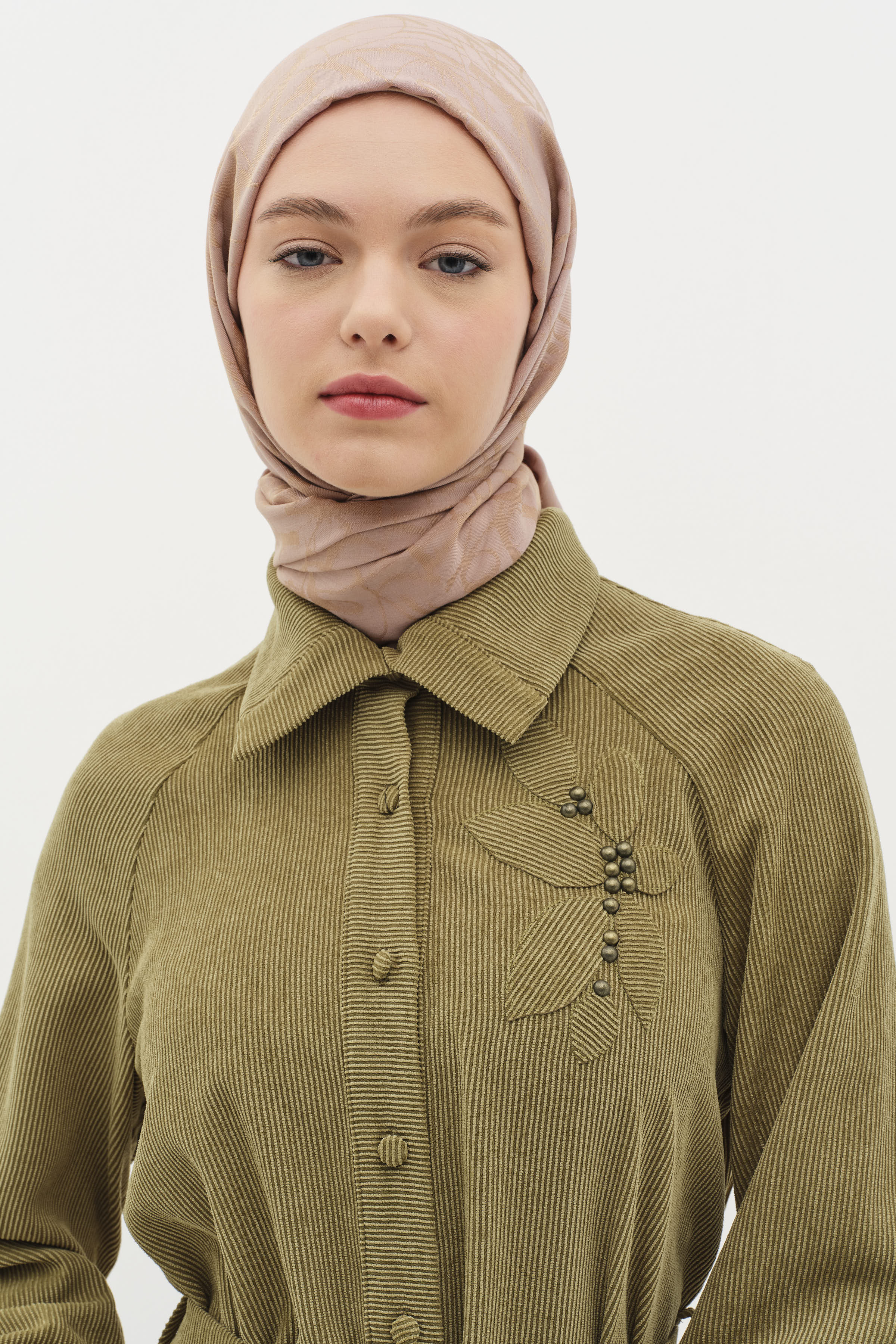 İncili Lazer Nakışlı Tunik - Haki TUGBA