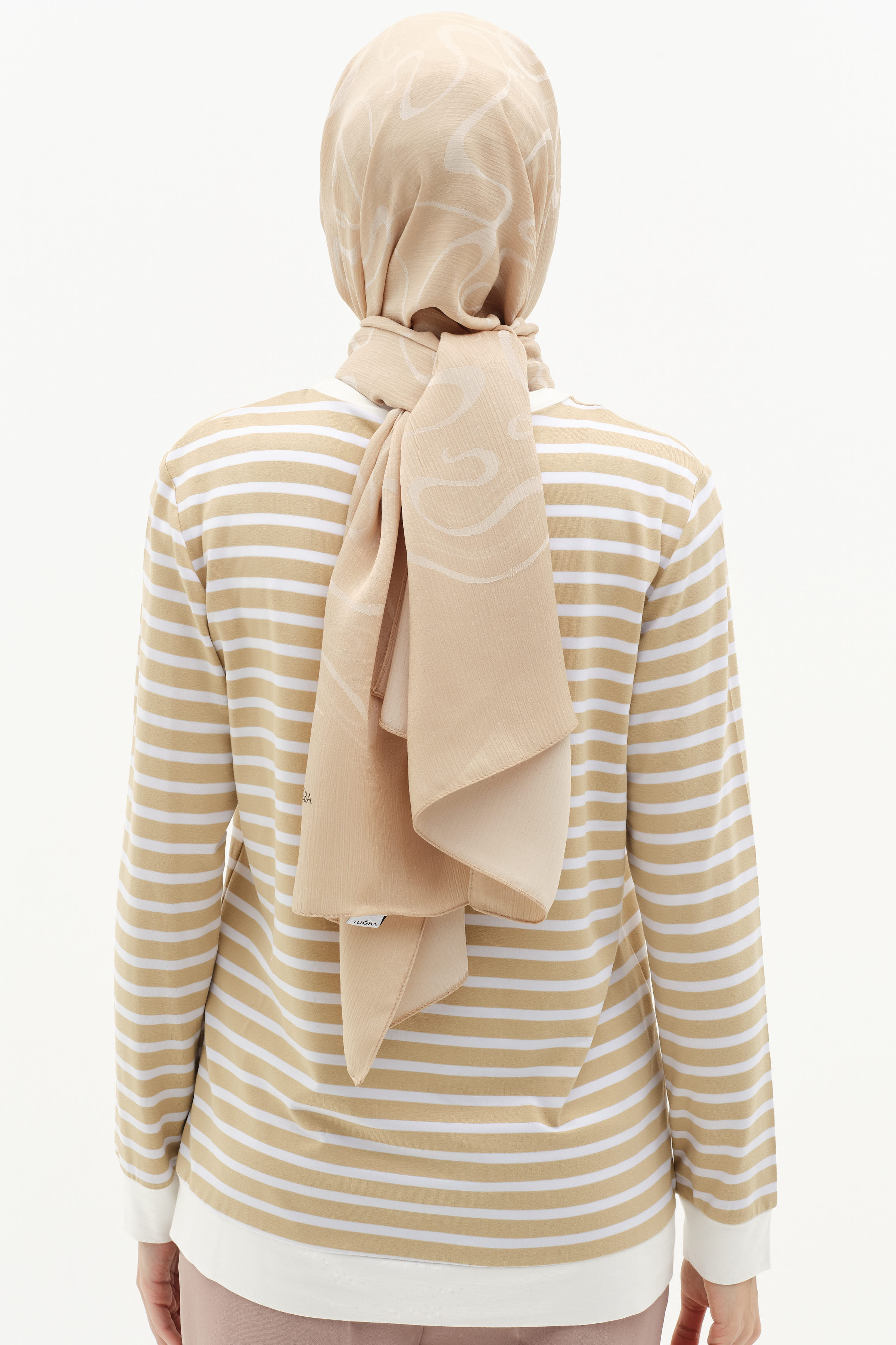 İşlemeli Çizgili Örme Bluz - Bej TUGBA