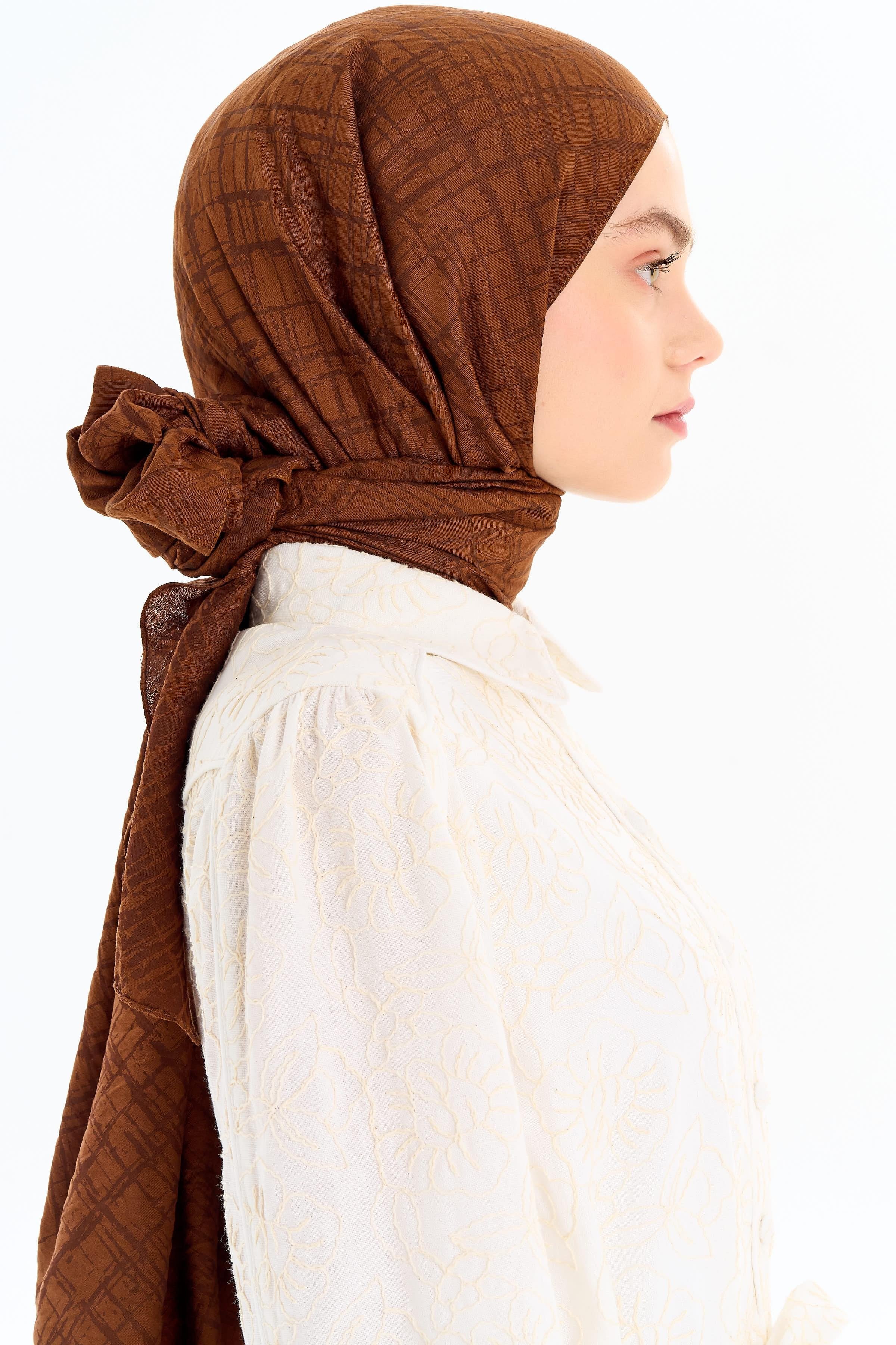 Çizik Desen Viskon Şal - Açık Kahve TUGBA