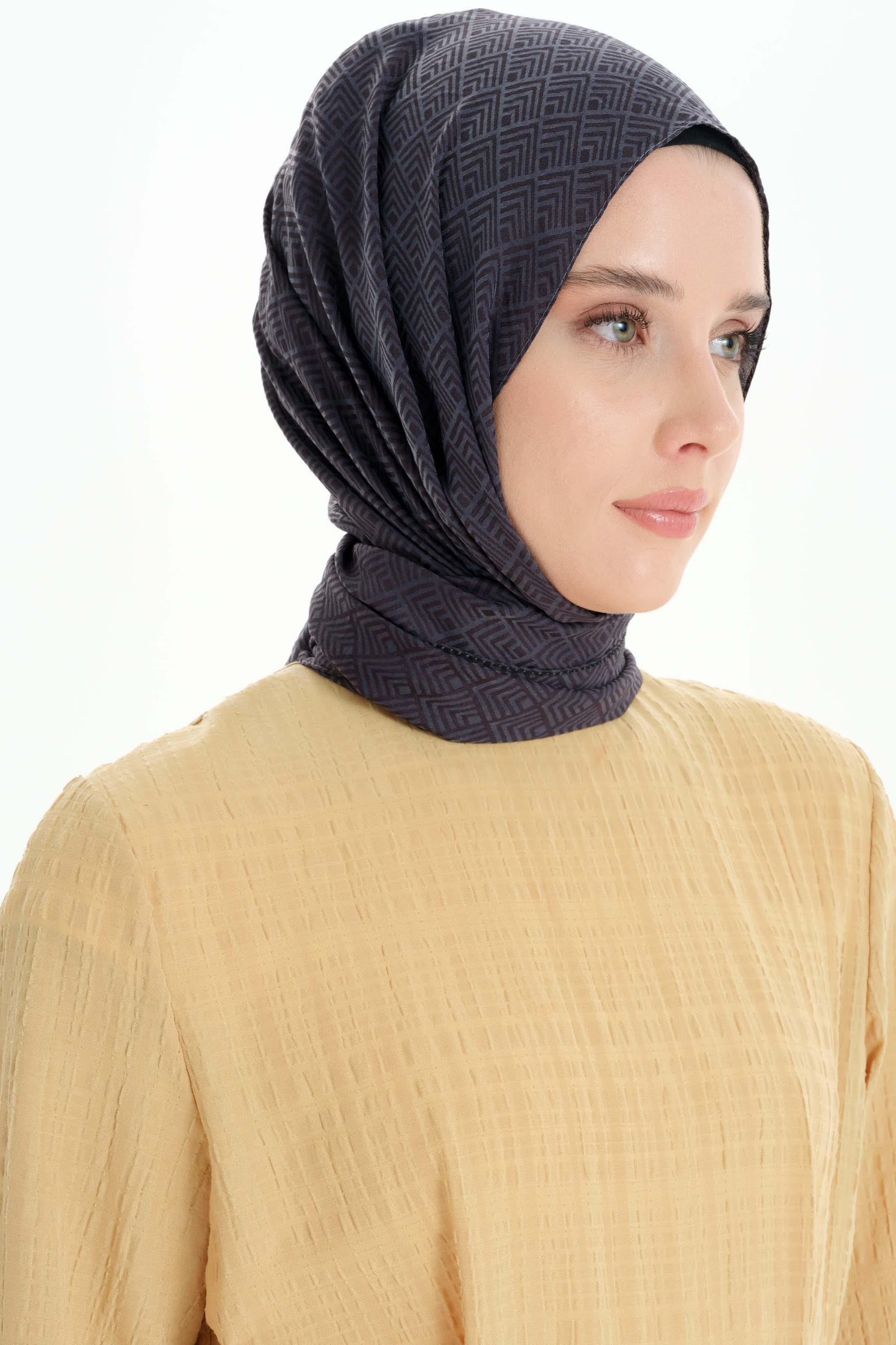 Geometrik Desen Viskon Şal - Antrasit TUGBA