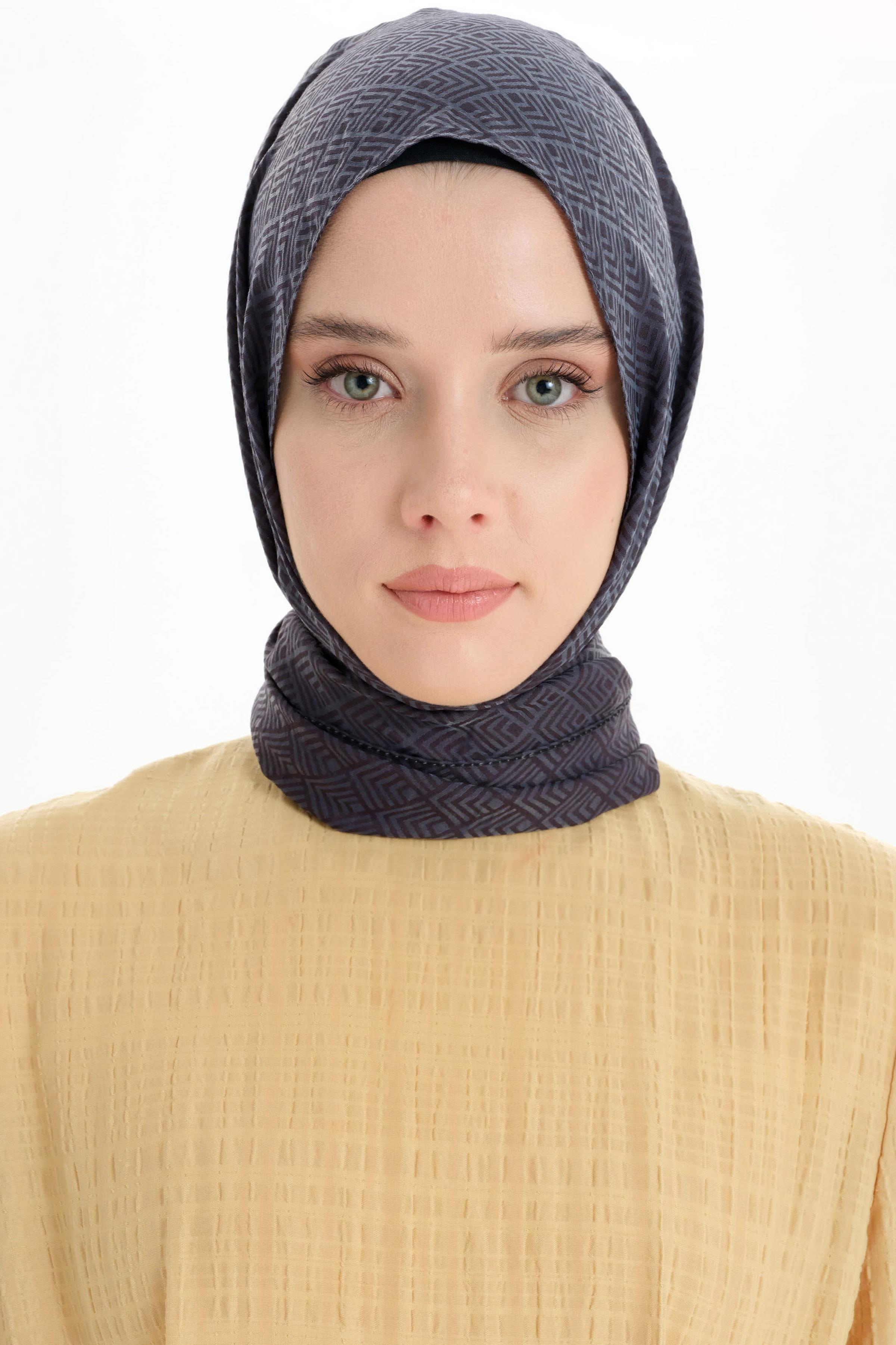 Geometrik Desen Viskon Şal - Antrasit TUGBA