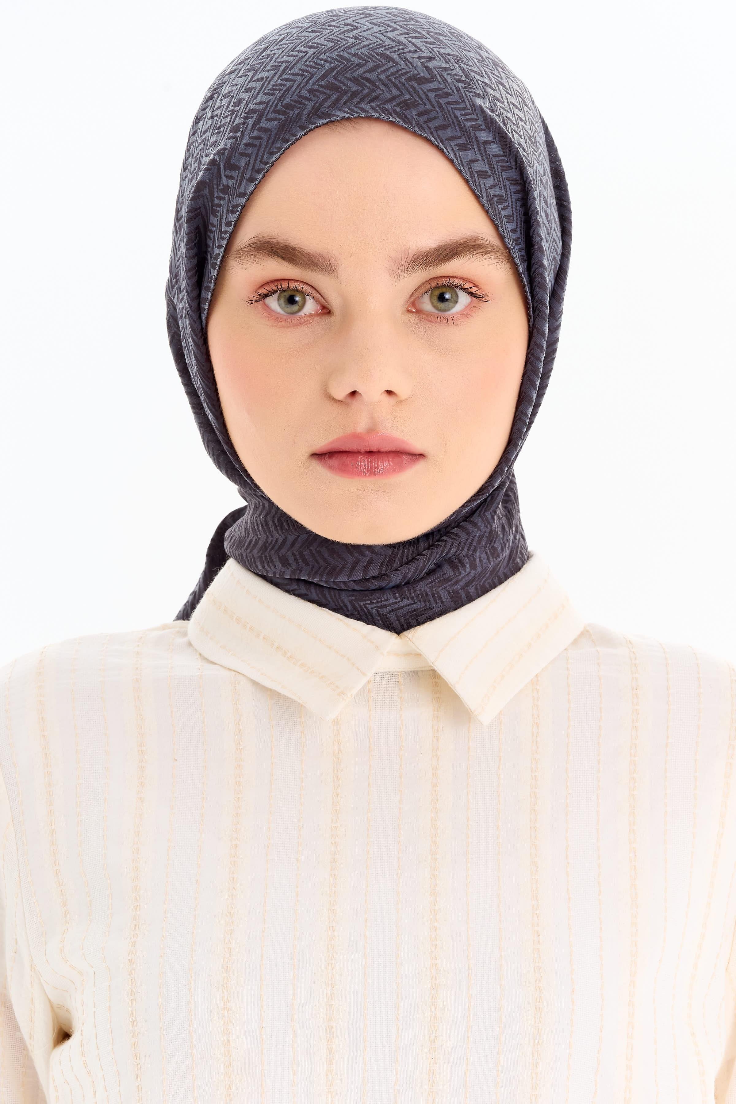 Balıksırtı Desen Viskon Şal - Antrasit TUGBA