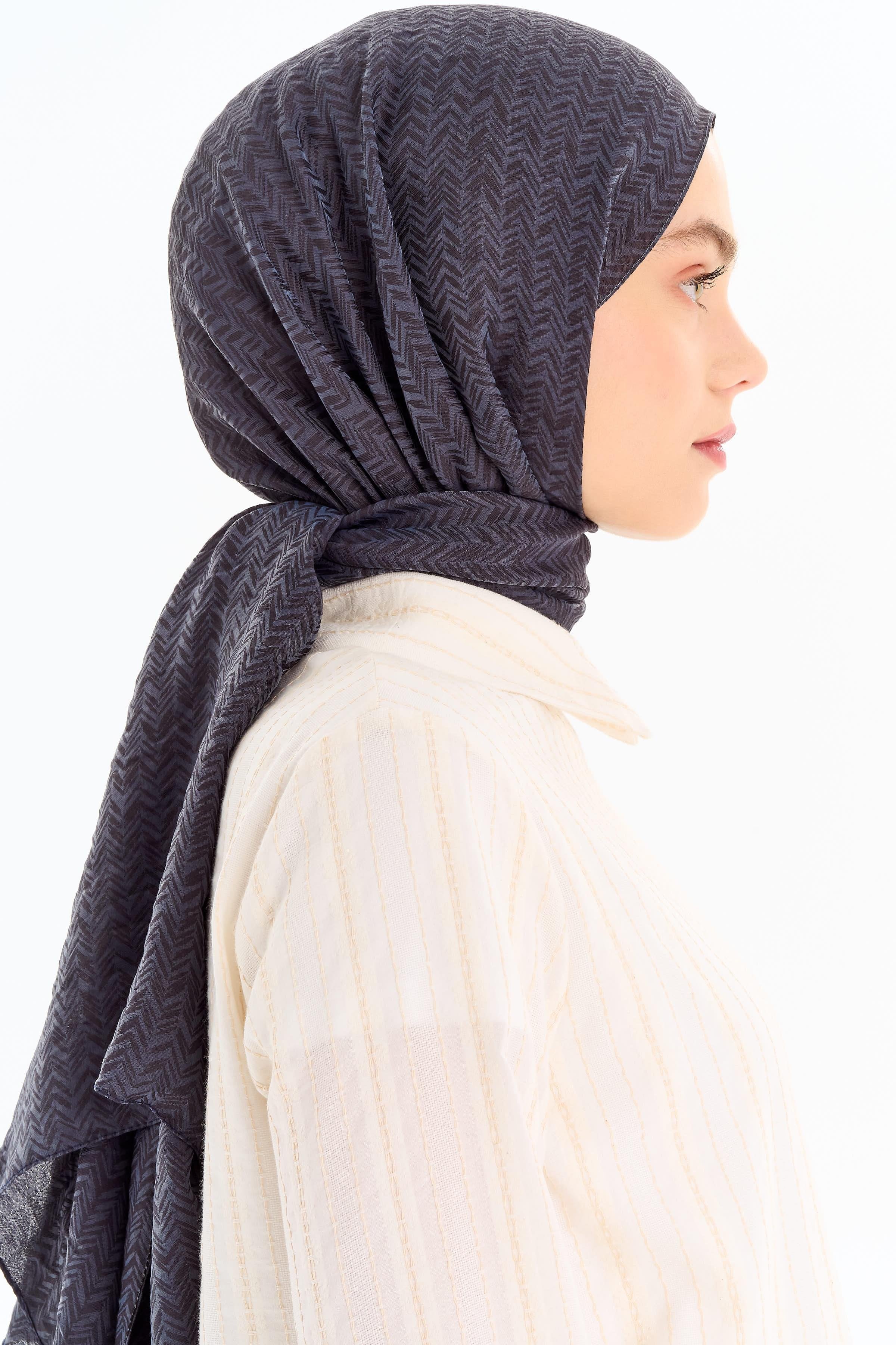 Balıksırtı Desen Viskon Şal - Antrasit TUGBA