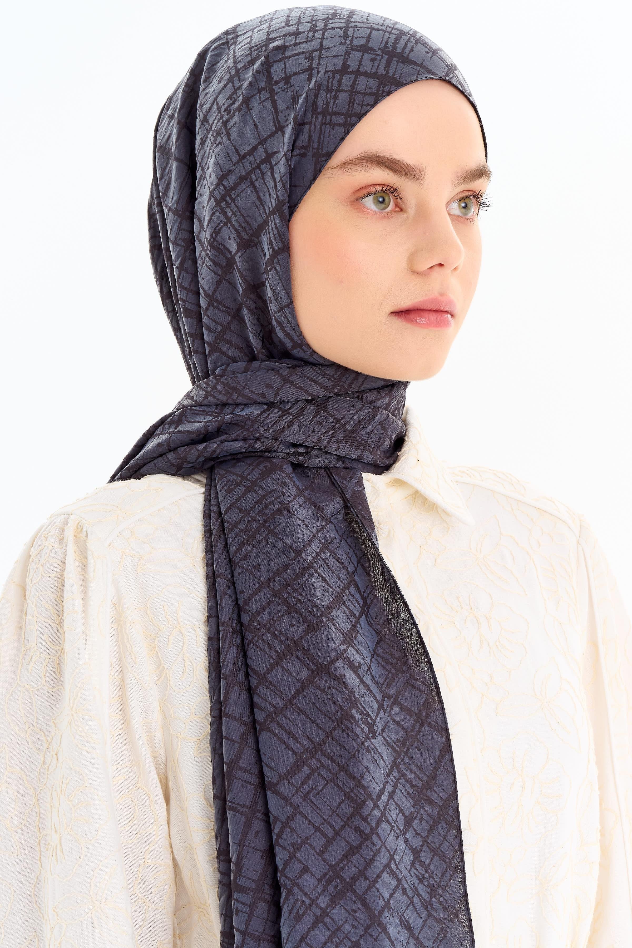 Çizik Desen Viskon Şal - Antrasit TUGBA