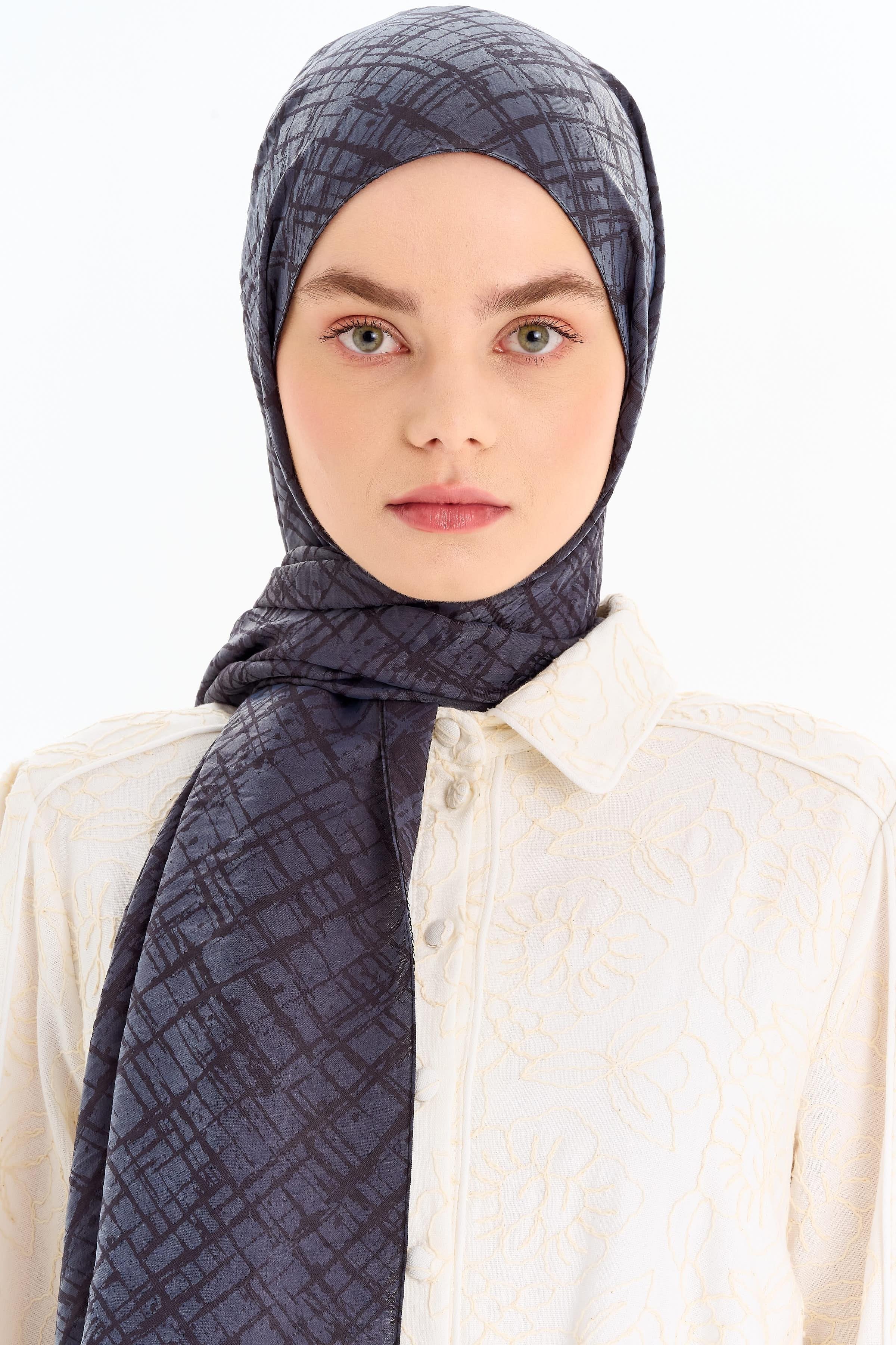 Çizik Desen Viskon Şal - Antrasit TUGBA