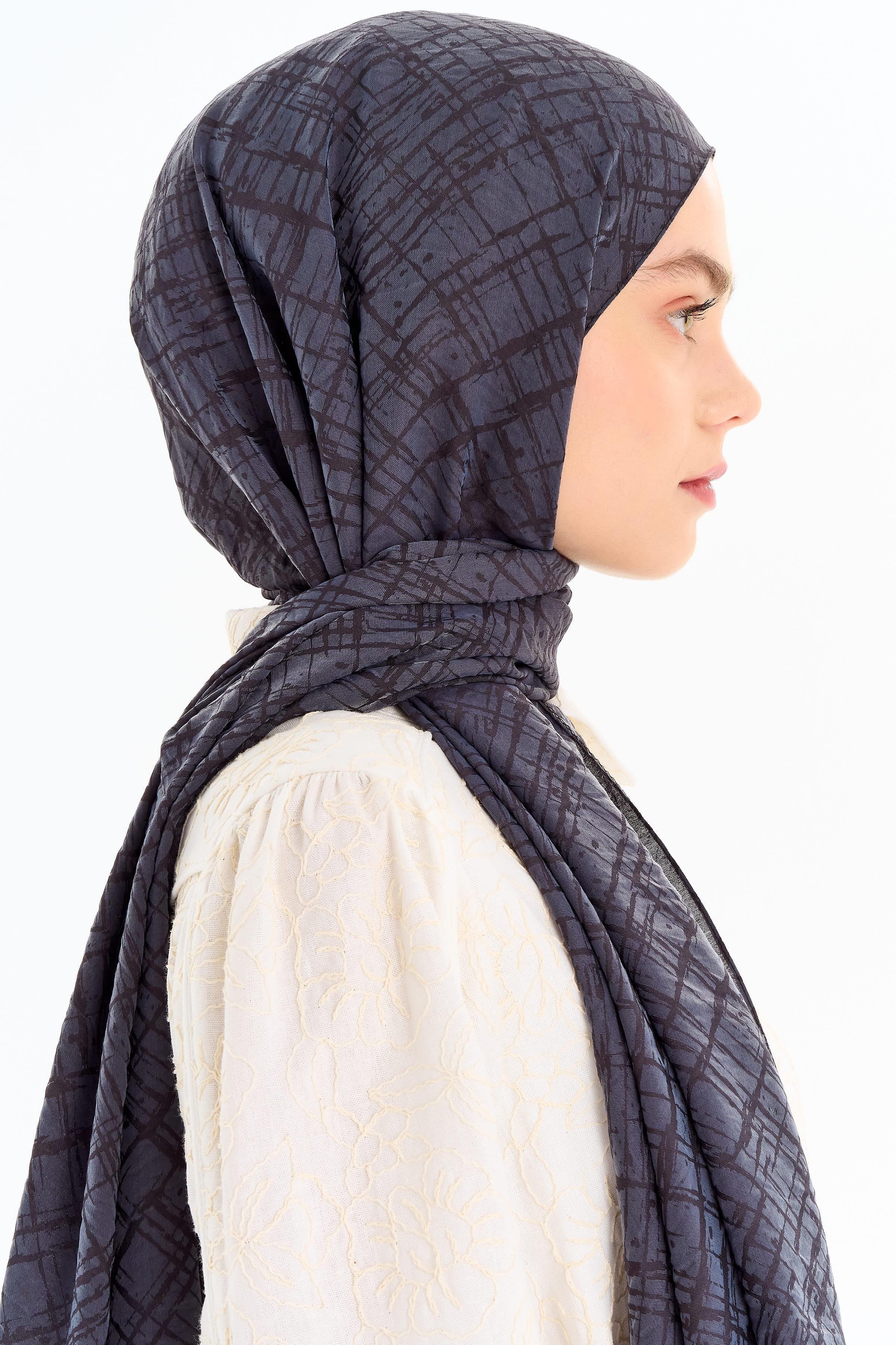 Çizik Desen Viskon Şal - Antrasit TUGBA