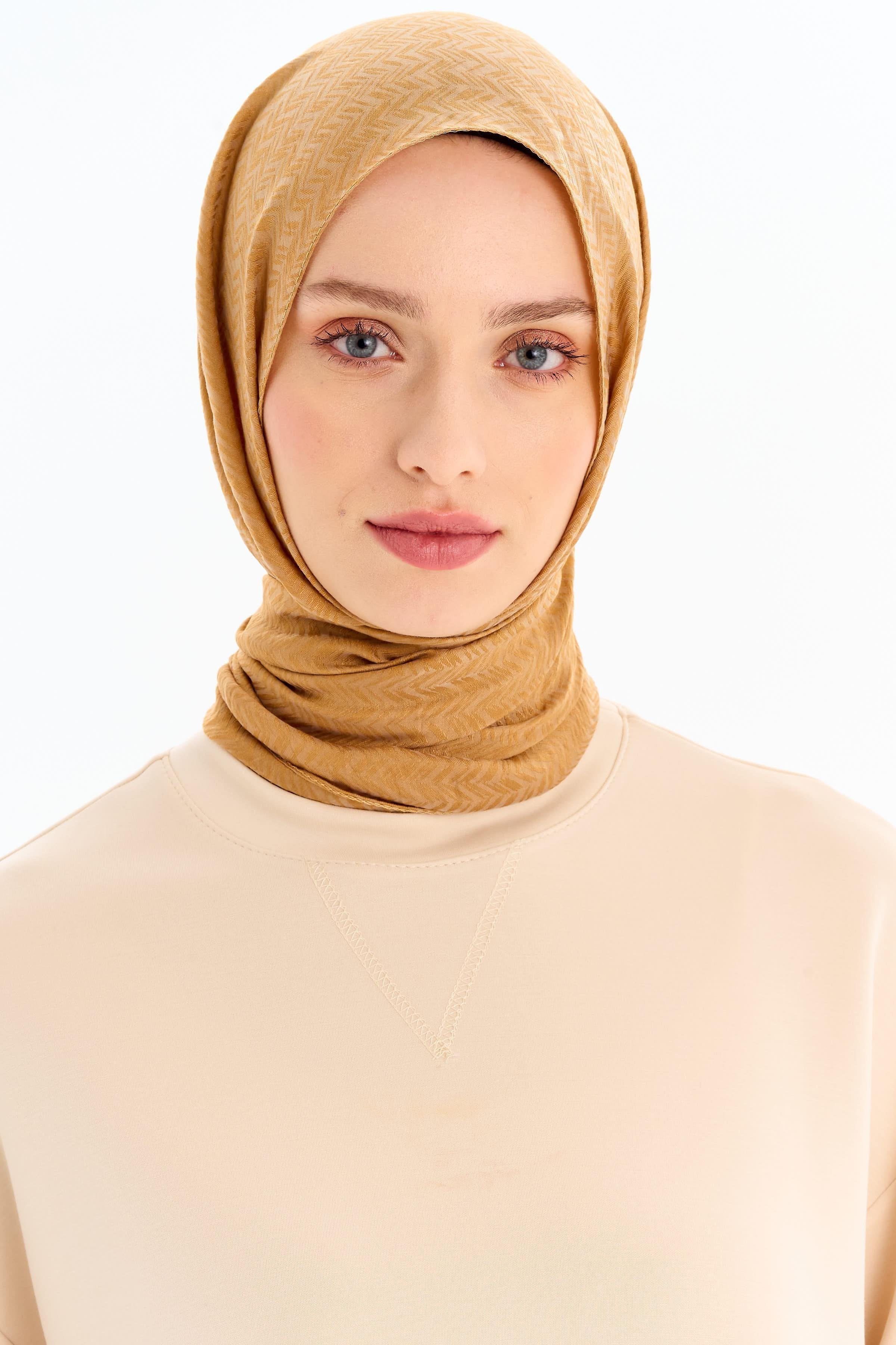 Balıksırtı Desen Viskon Şal - Camel TUGBA