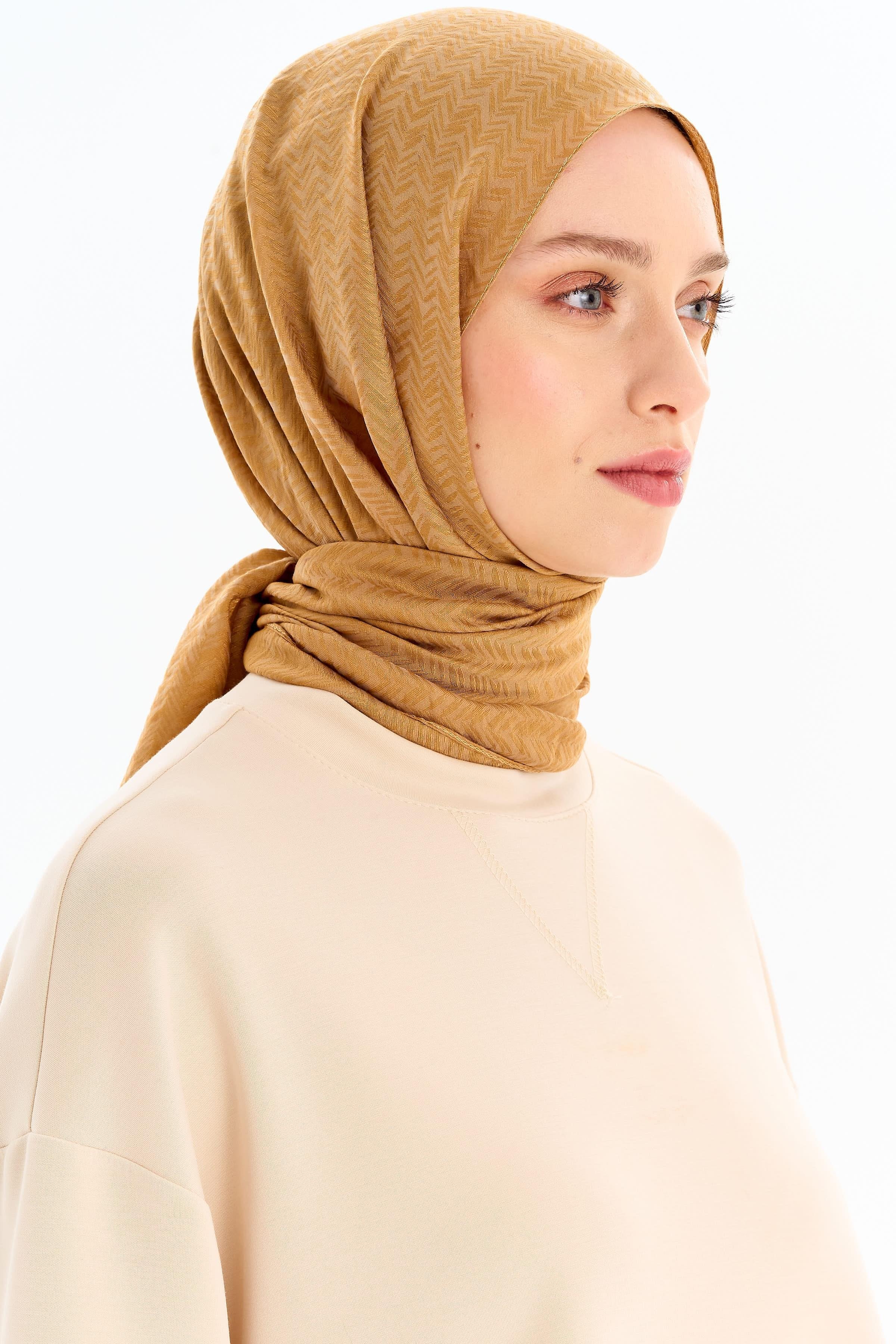 Balıksırtı Desen Viskon Şal - Camel TUGBA