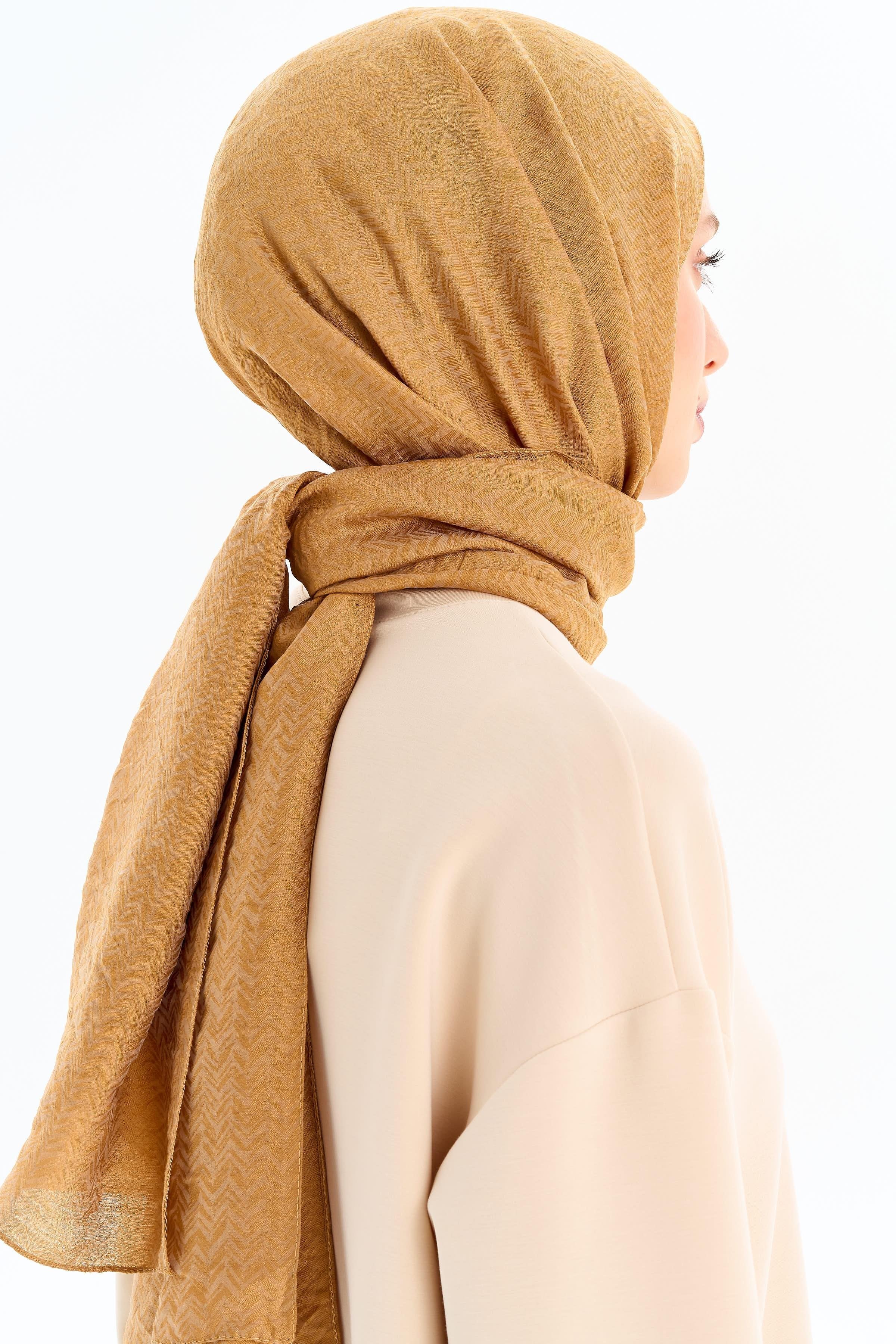 Balıksırtı Desen Viskon Şal - Camel TUGBA