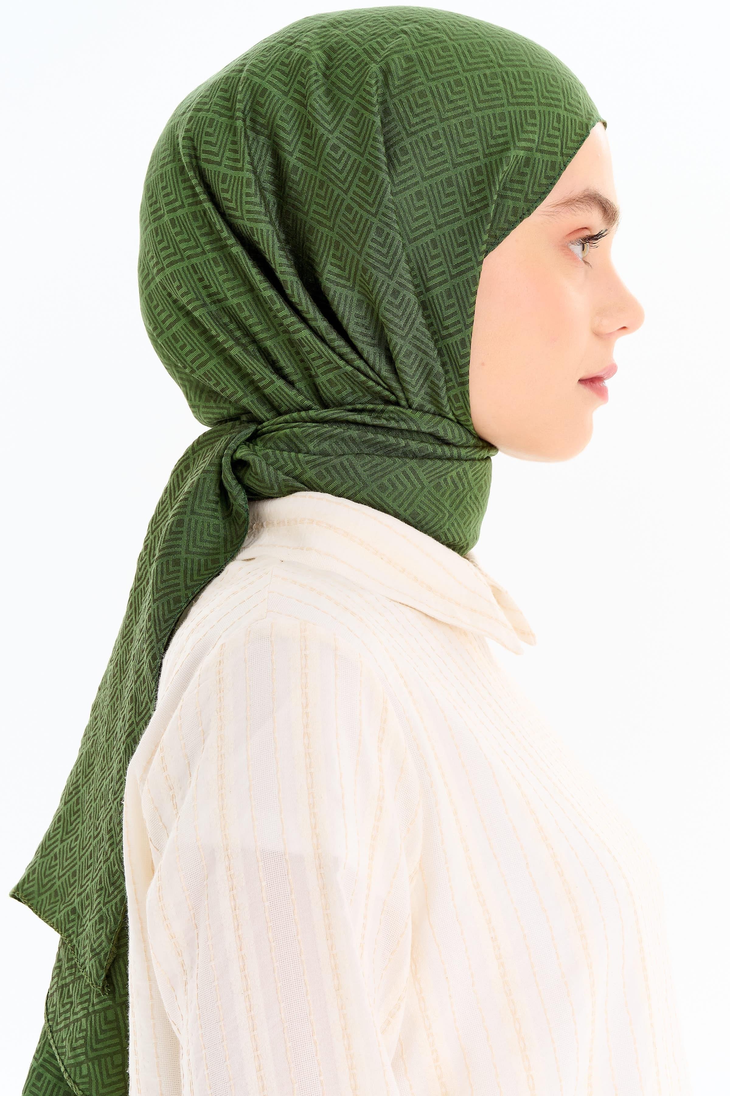 Geometrik Desen Viskon Şal - Haki TUGBA