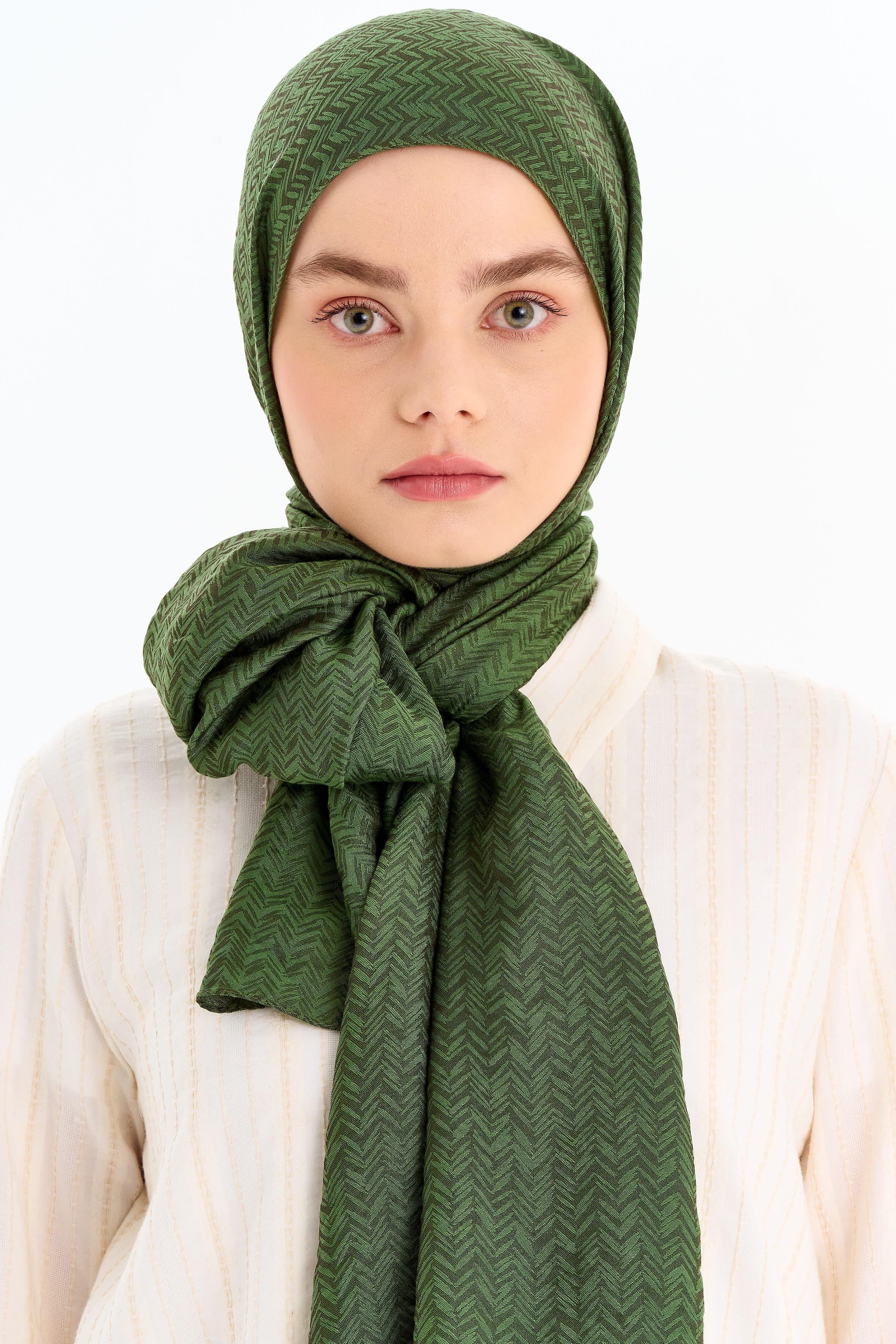 Balıksırtı Desen Viskon Şal - Haki TUGBA