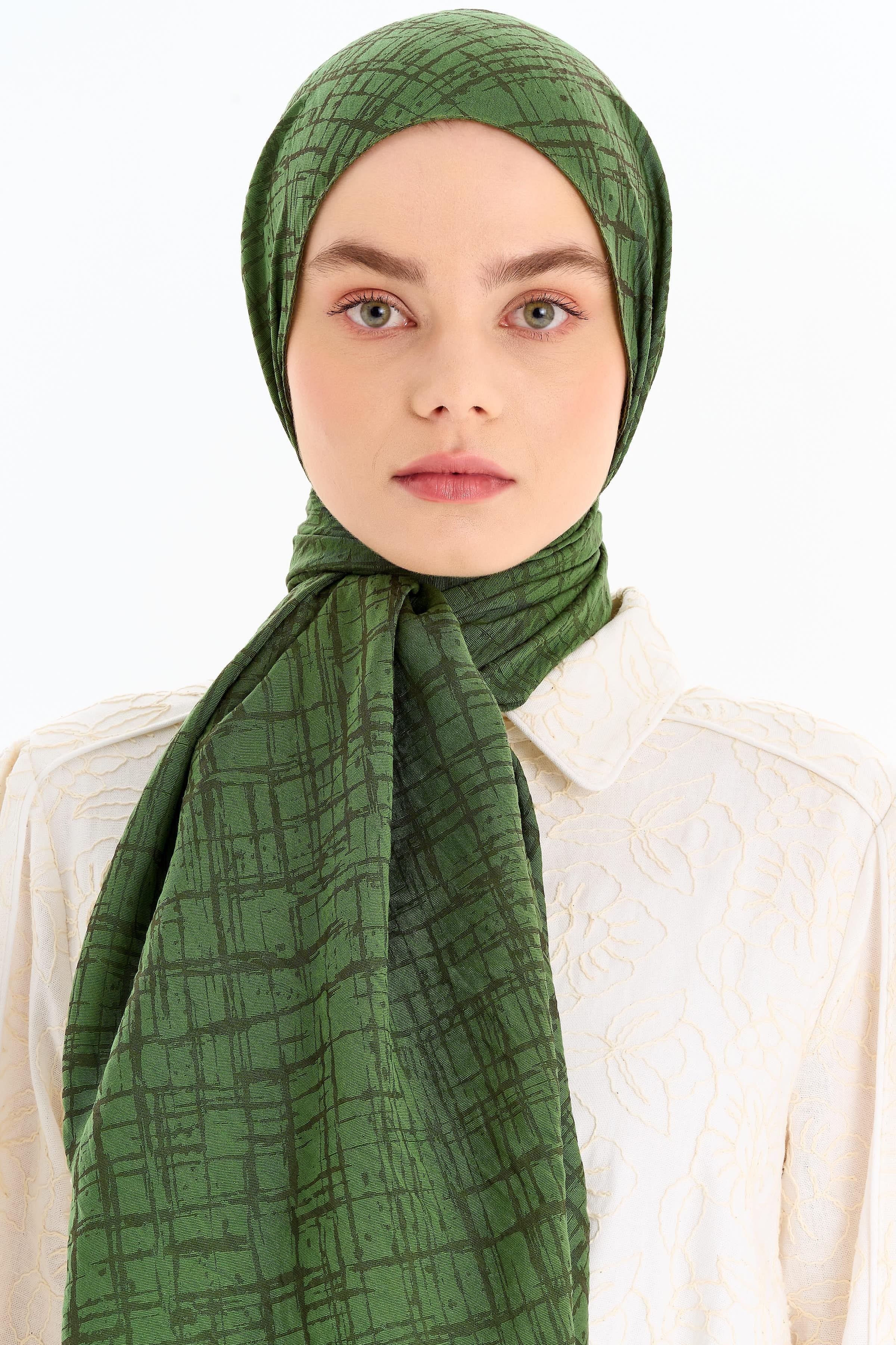 Çizik Desen Viskon Şal - Haki TUGBA