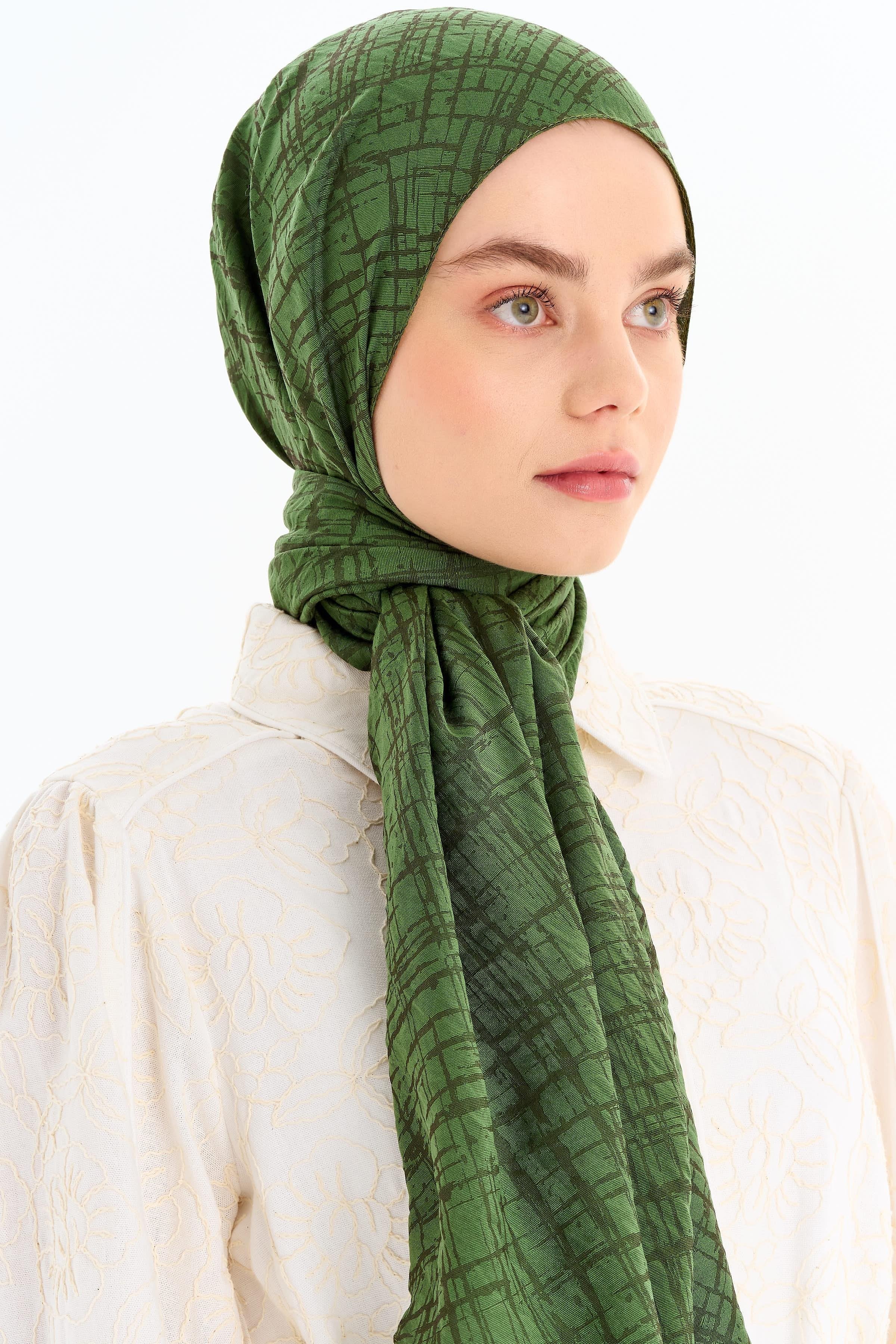 Çizik Desen Viskon Şal - Haki TUGBA