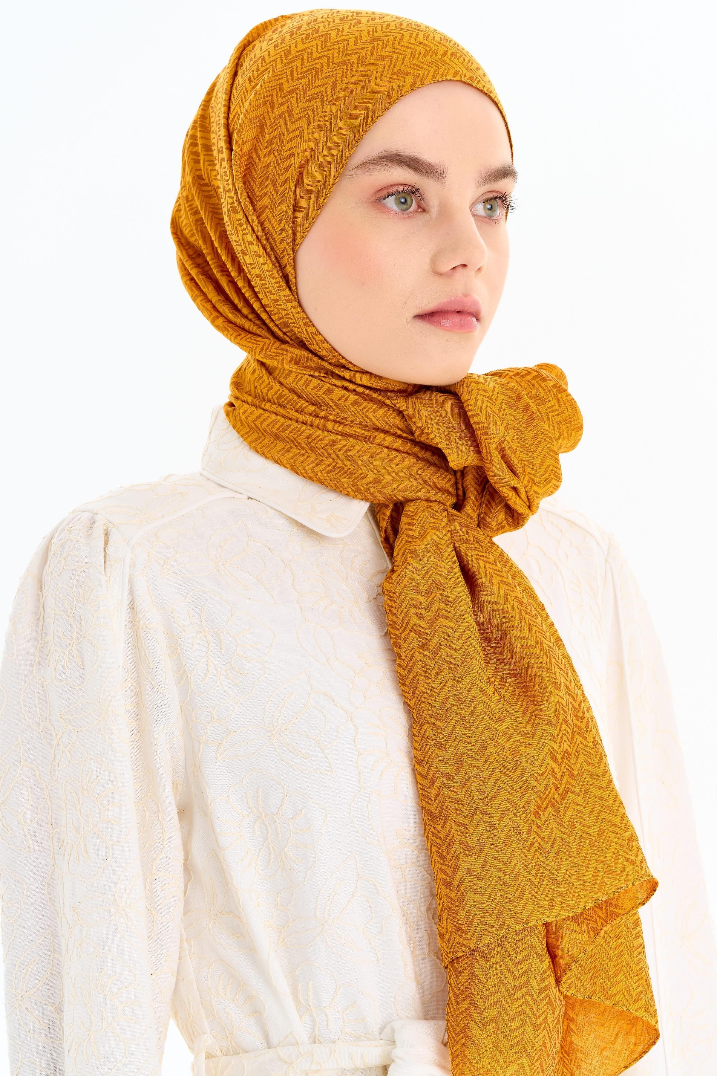 Balıksırtı Desen Viskon Şal - Hardal TUGBA