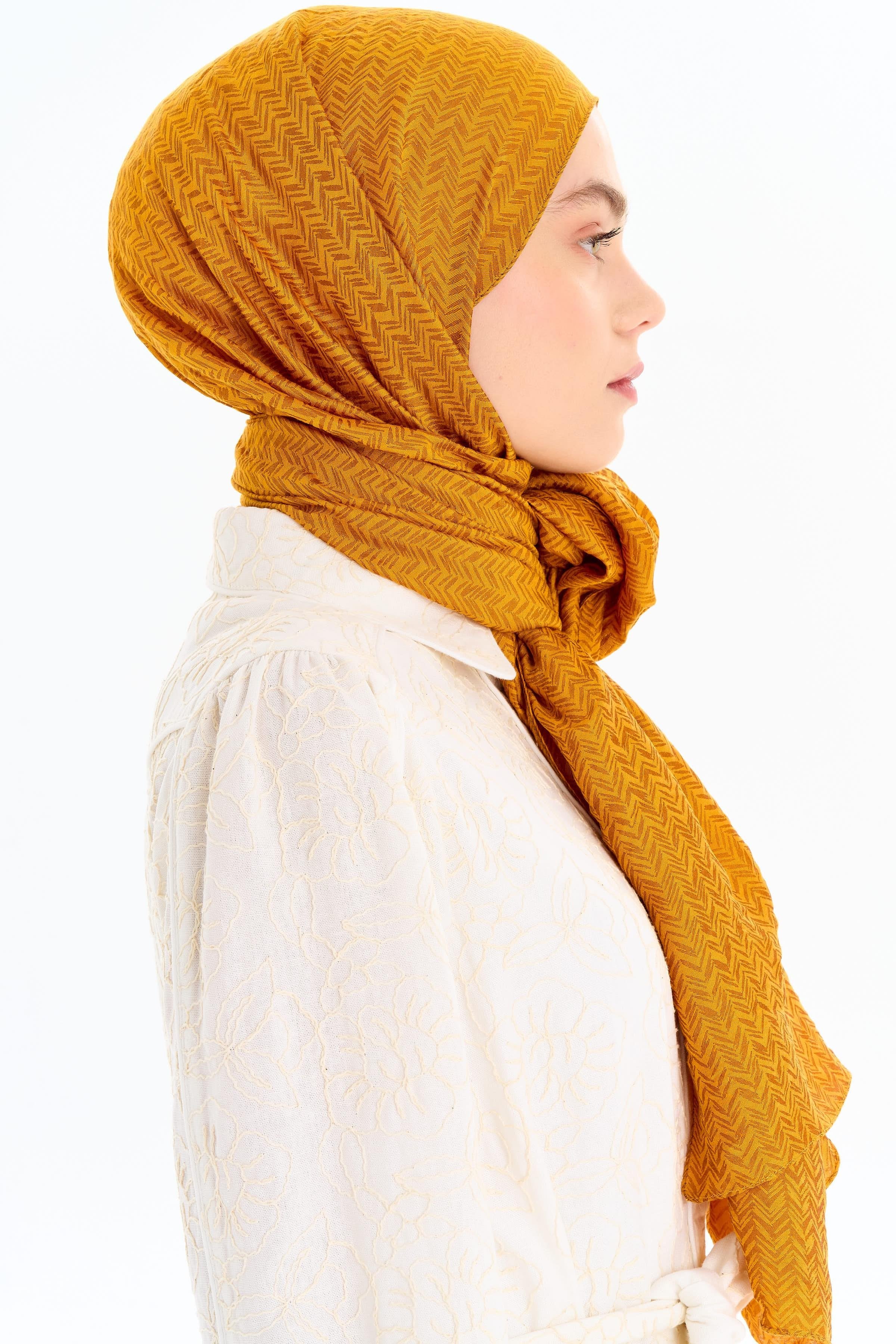 Balıksırtı Desen Viskon Şal - Hardal TUGBA