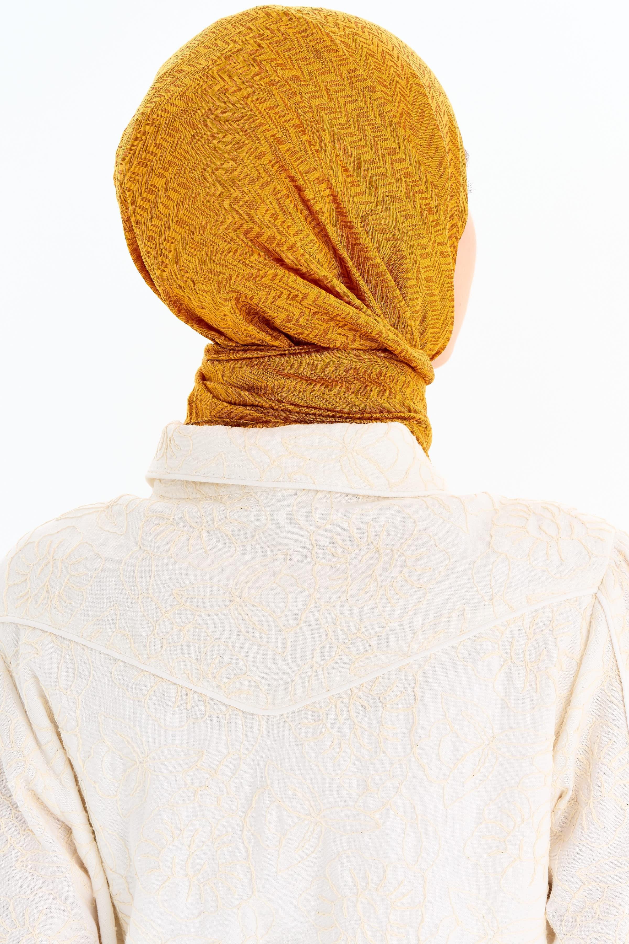 Balıksırtı Desen Viskon Şal - Hardal TUGBA