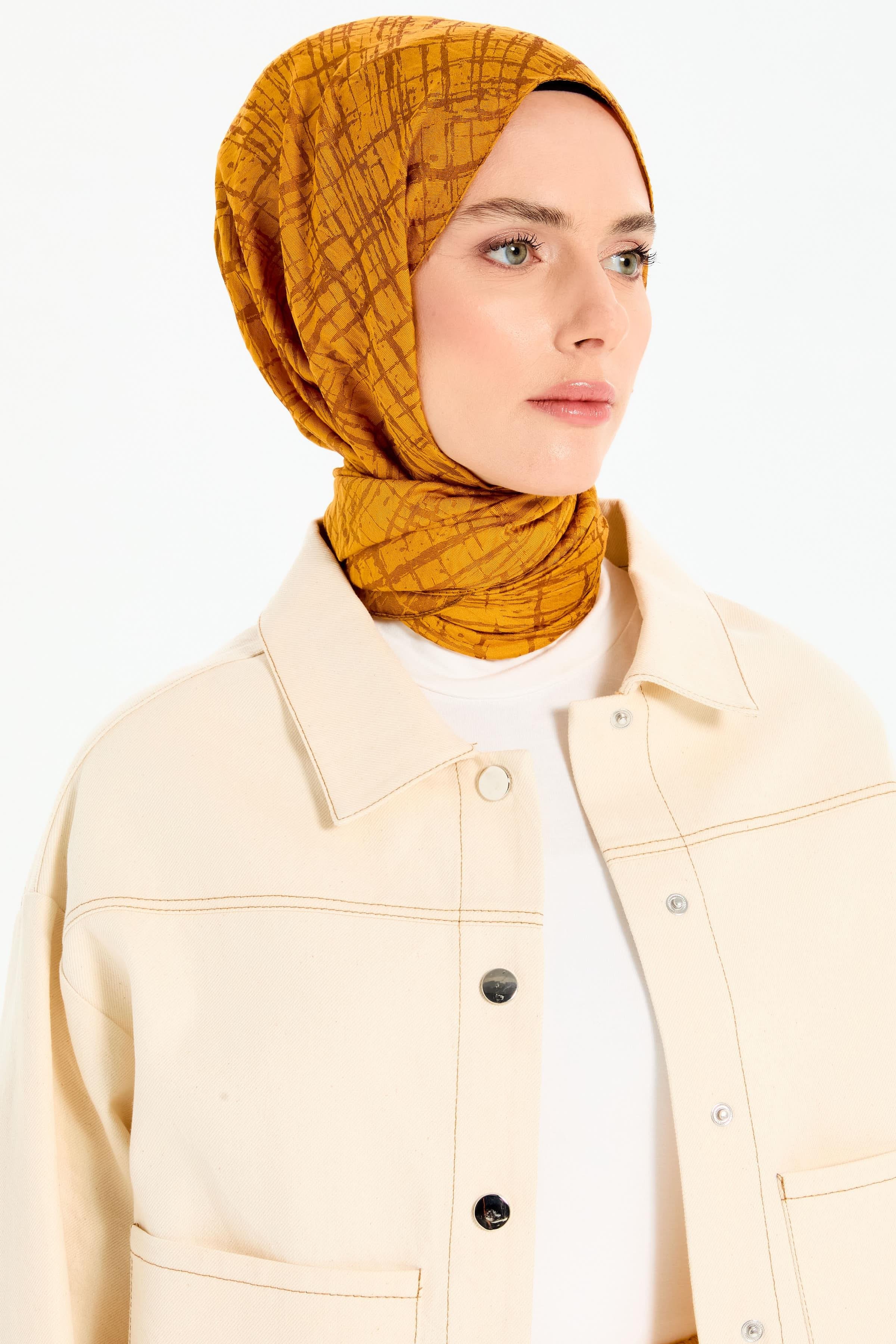 Çizik Desen Viskon Şal - Hardal TUGBA