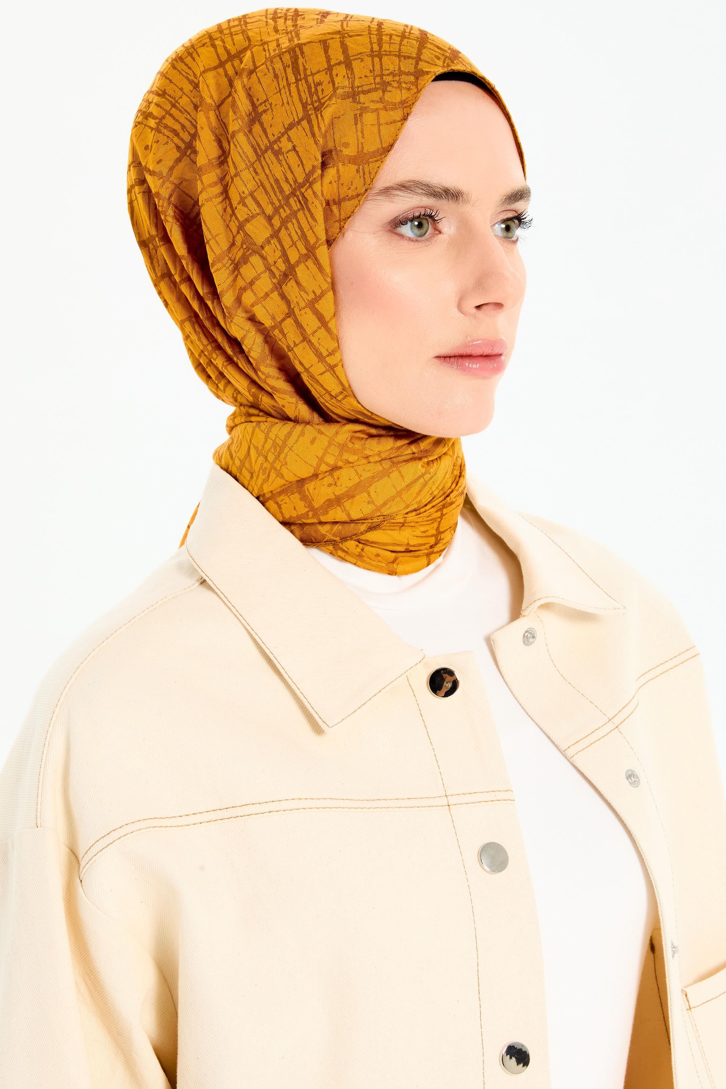 Çizik Desen Viskon Şal - Hardal TUGBA